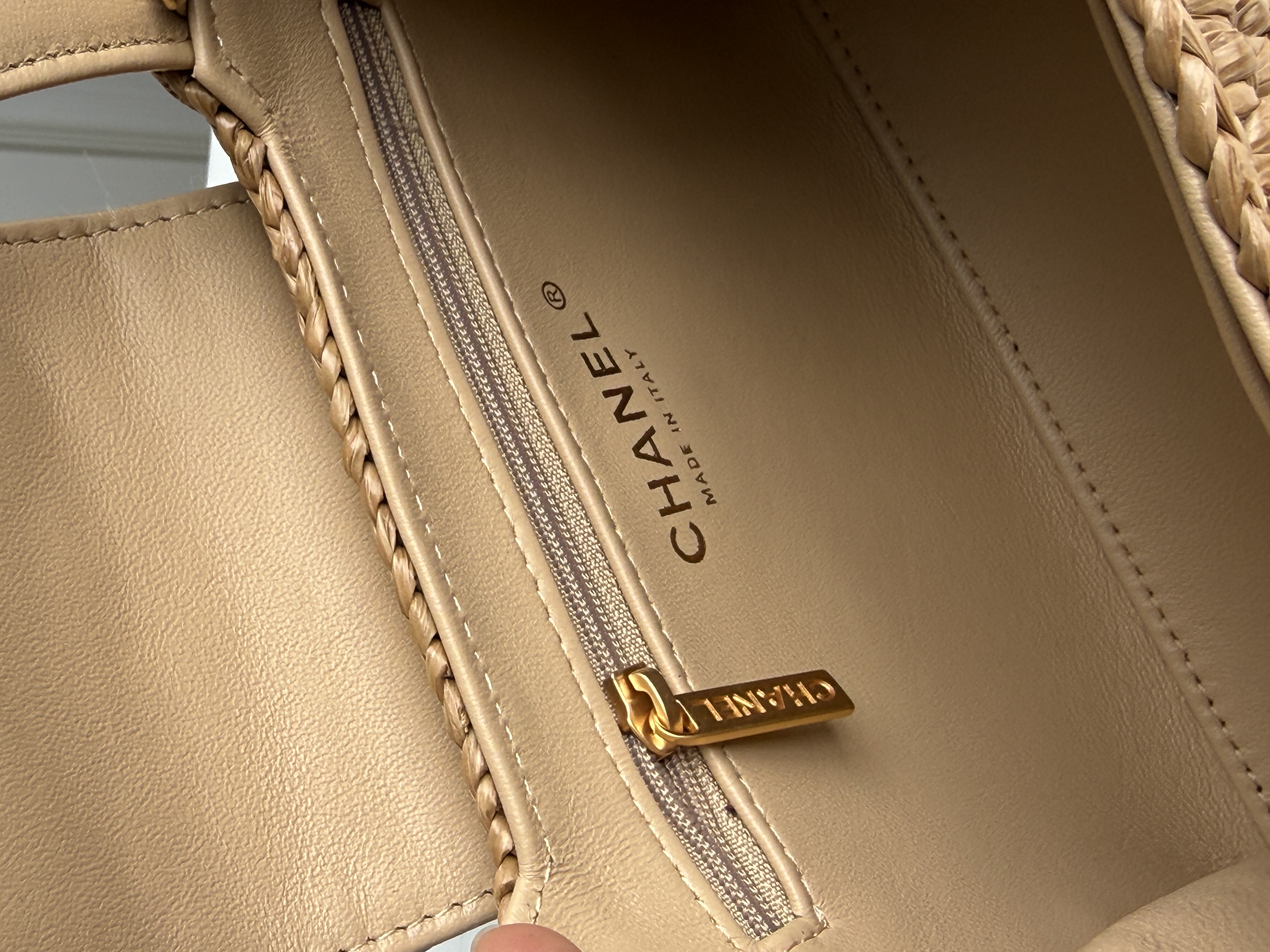 CHANEL Light Brown Raffia Woven Mini CC Flap Handbag