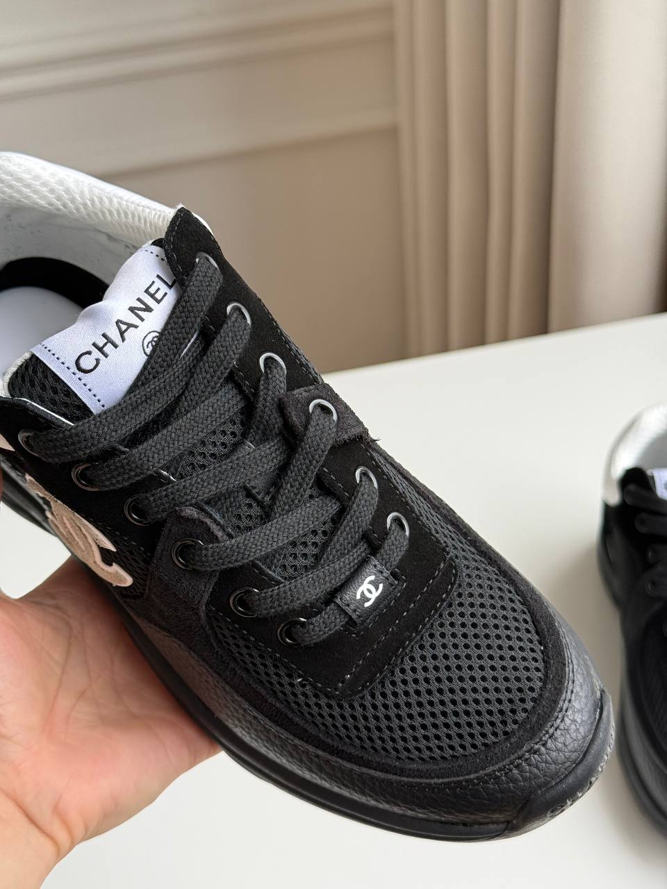 CHANEL CC Logo Mesh & Suede Sneakers