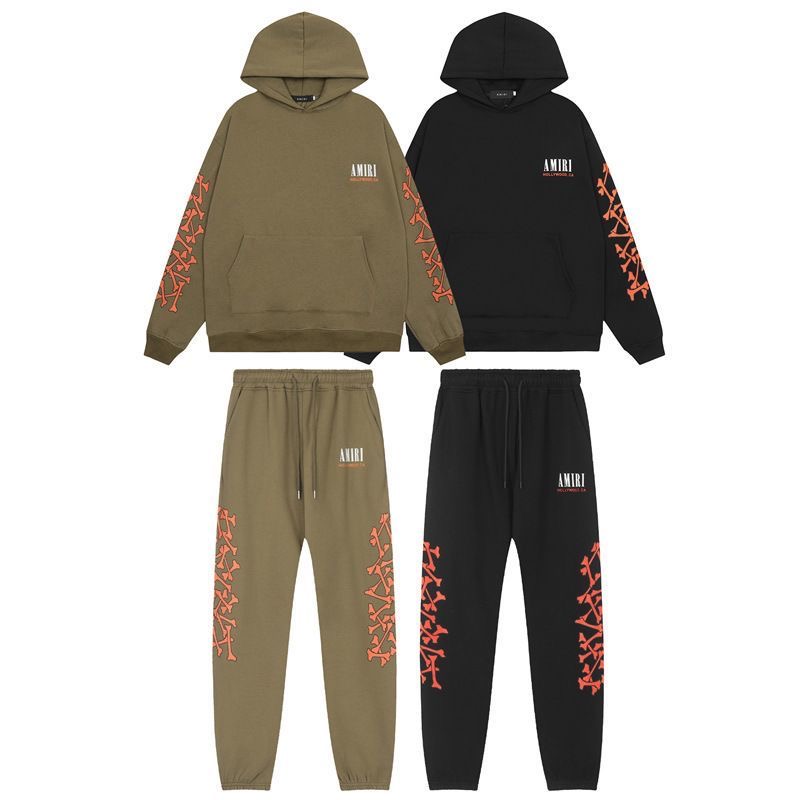 Amiri bone letter print fleece-lined hooded sweatshirt and sweatpants sport set