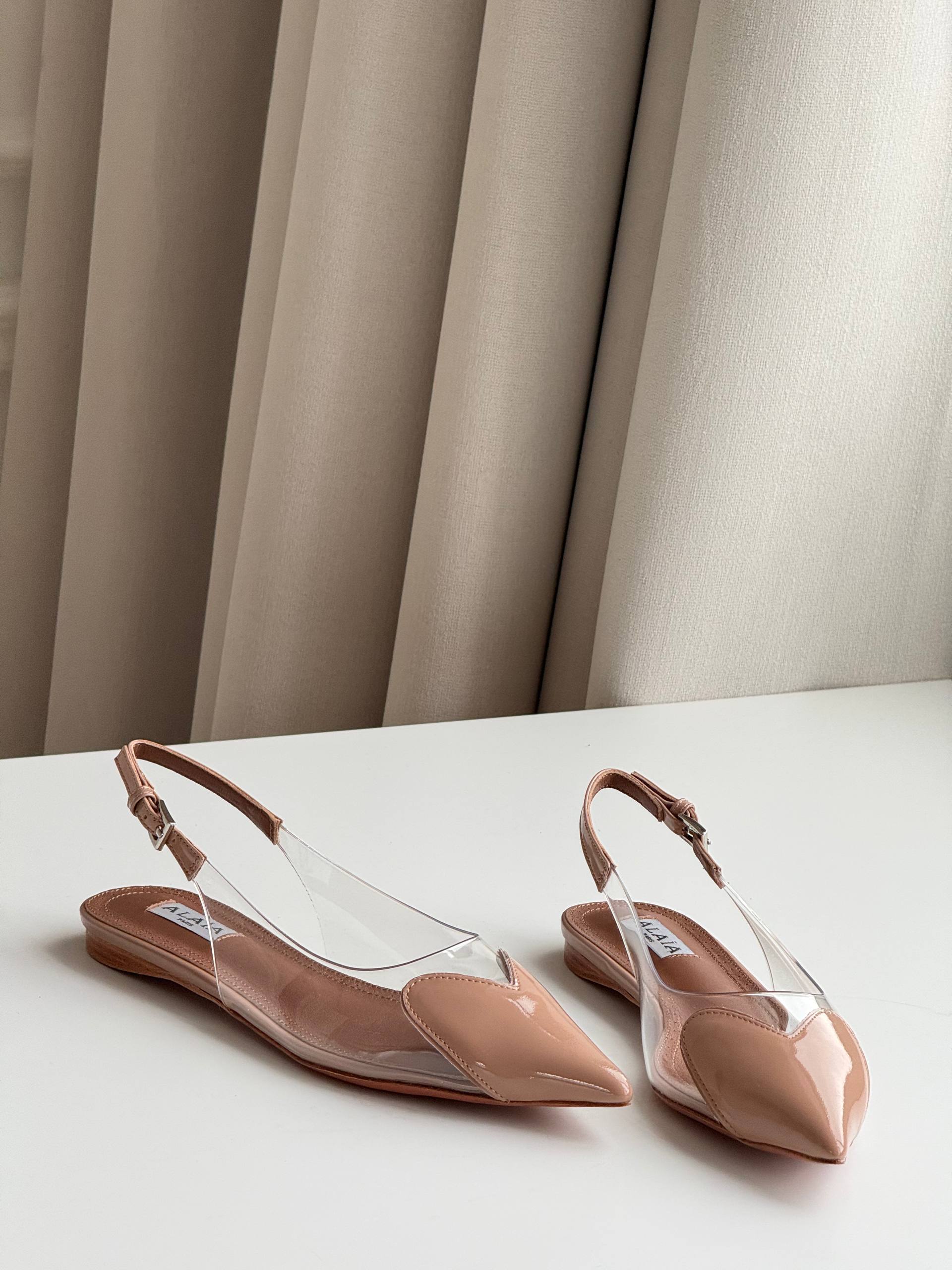 ALAÏA Heart Patent Leather PVC Slingback Flats