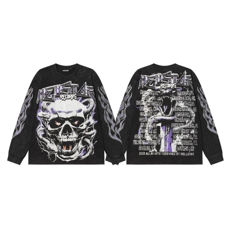 Hellstar Spring and Autumn Retro Skull Long Sleeve T-shirt Base Shirt Foreign Trade