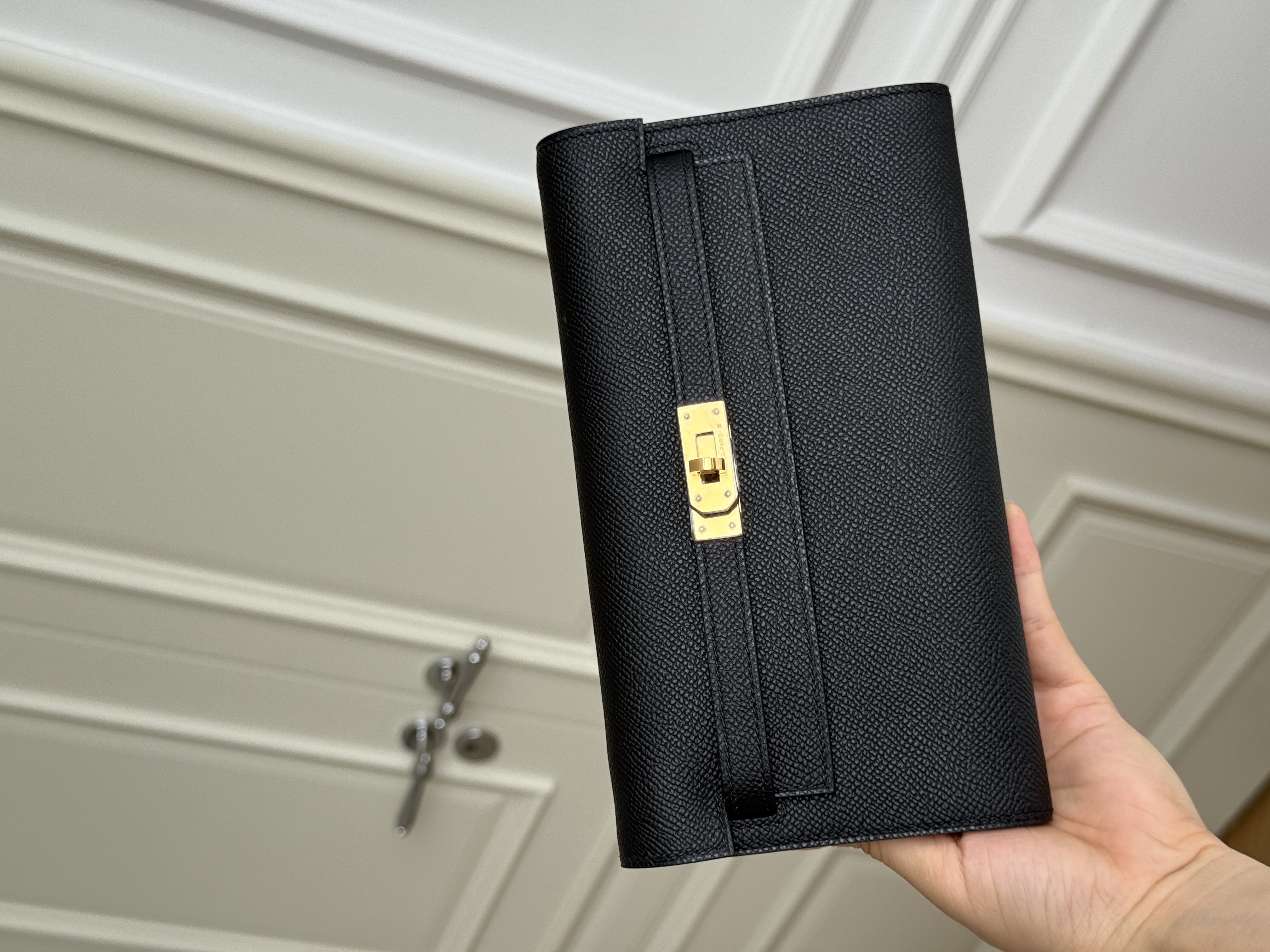 Black & Gold Perfection | Hermès Kelly Long Wallet Clutch