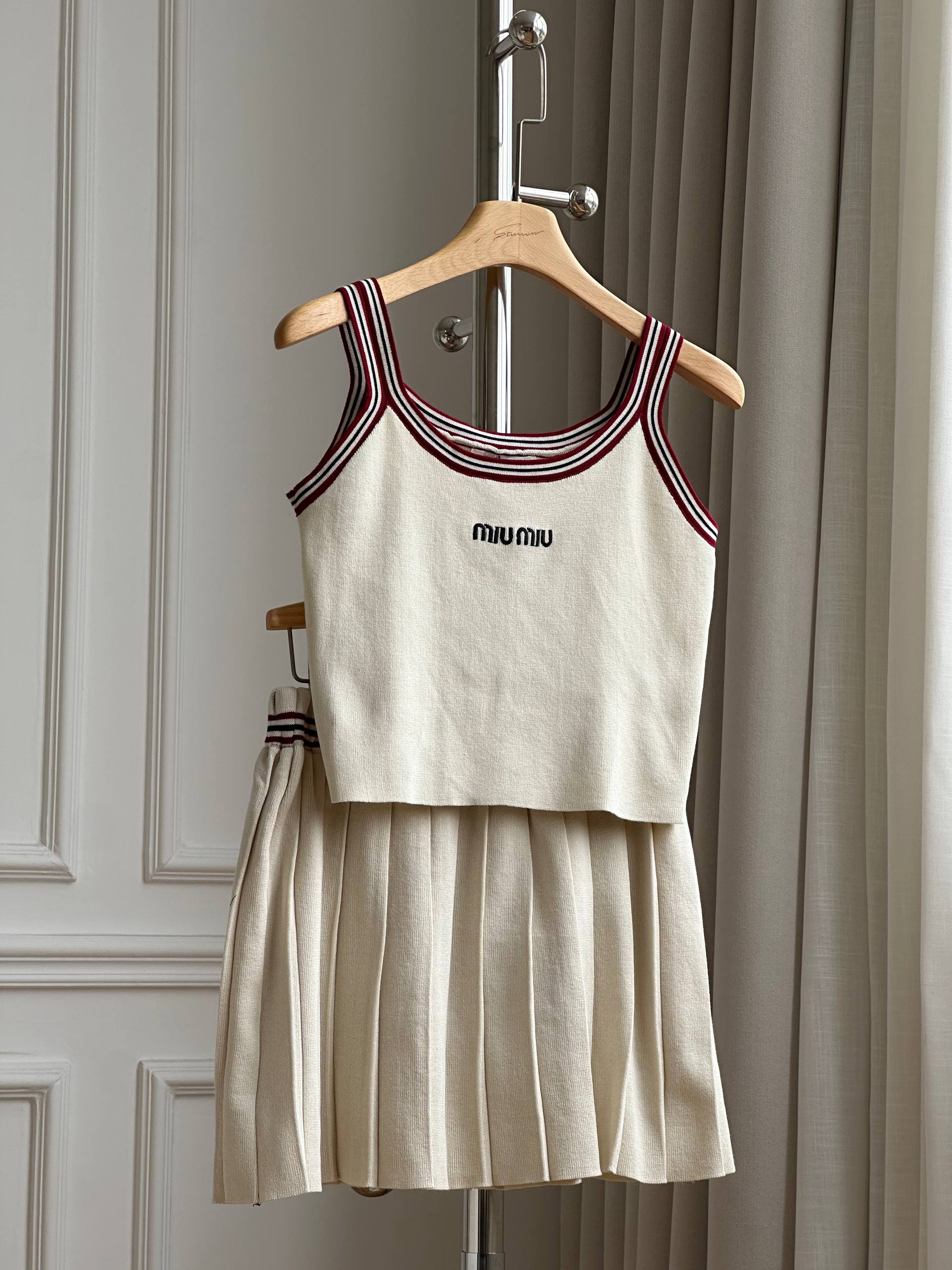 Miu Miu Knit Tank Top & Pleated Skirt Set