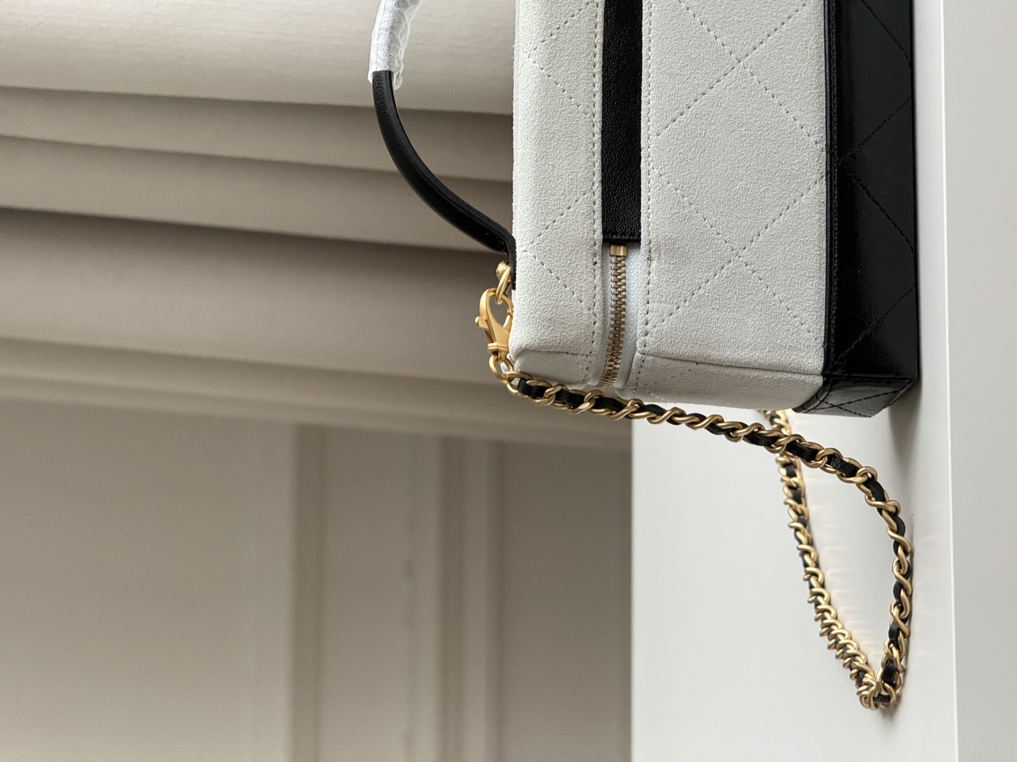 CHANEL Two-Tone Suede Quilted CC Handle Vanity Case Bag