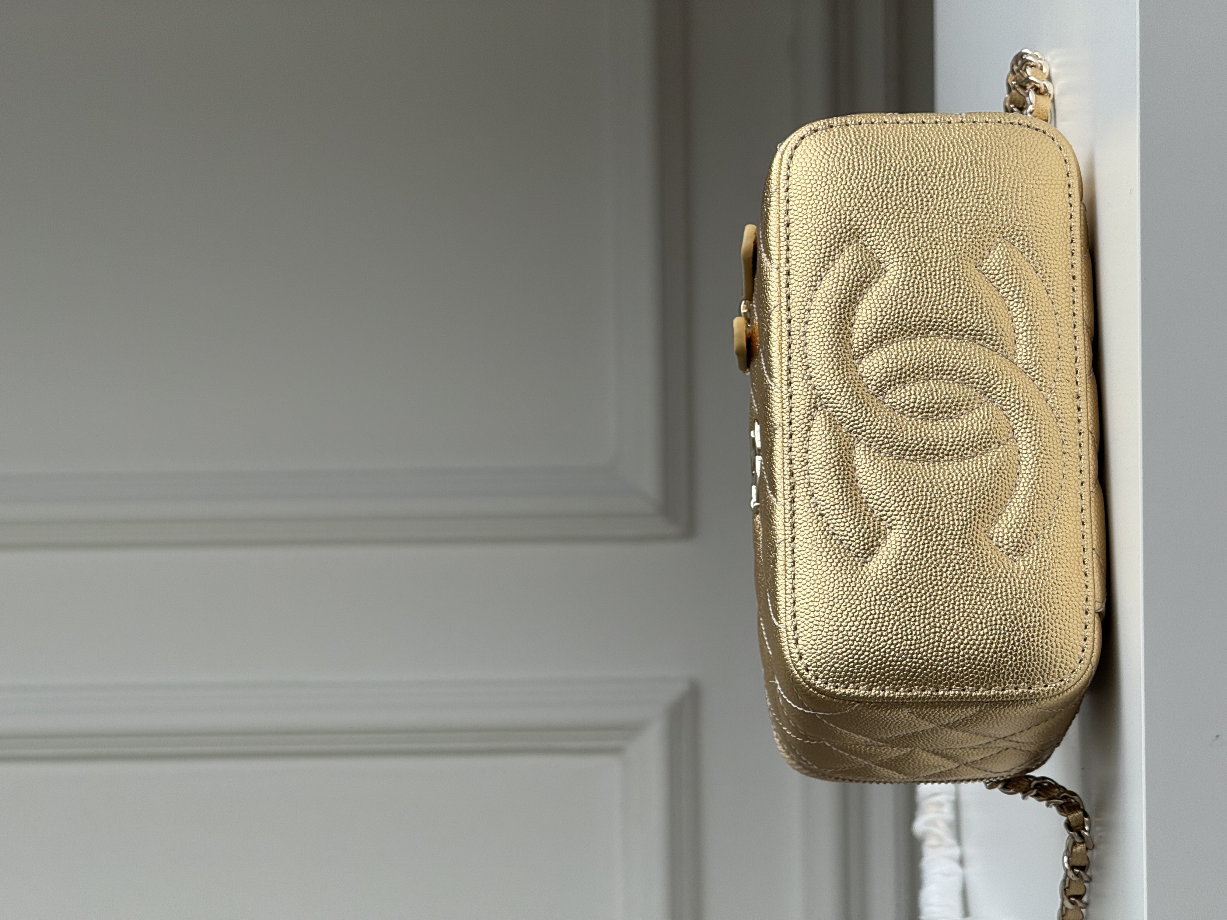 Chanel Metallic Gold Caviar Leather Vanity Case