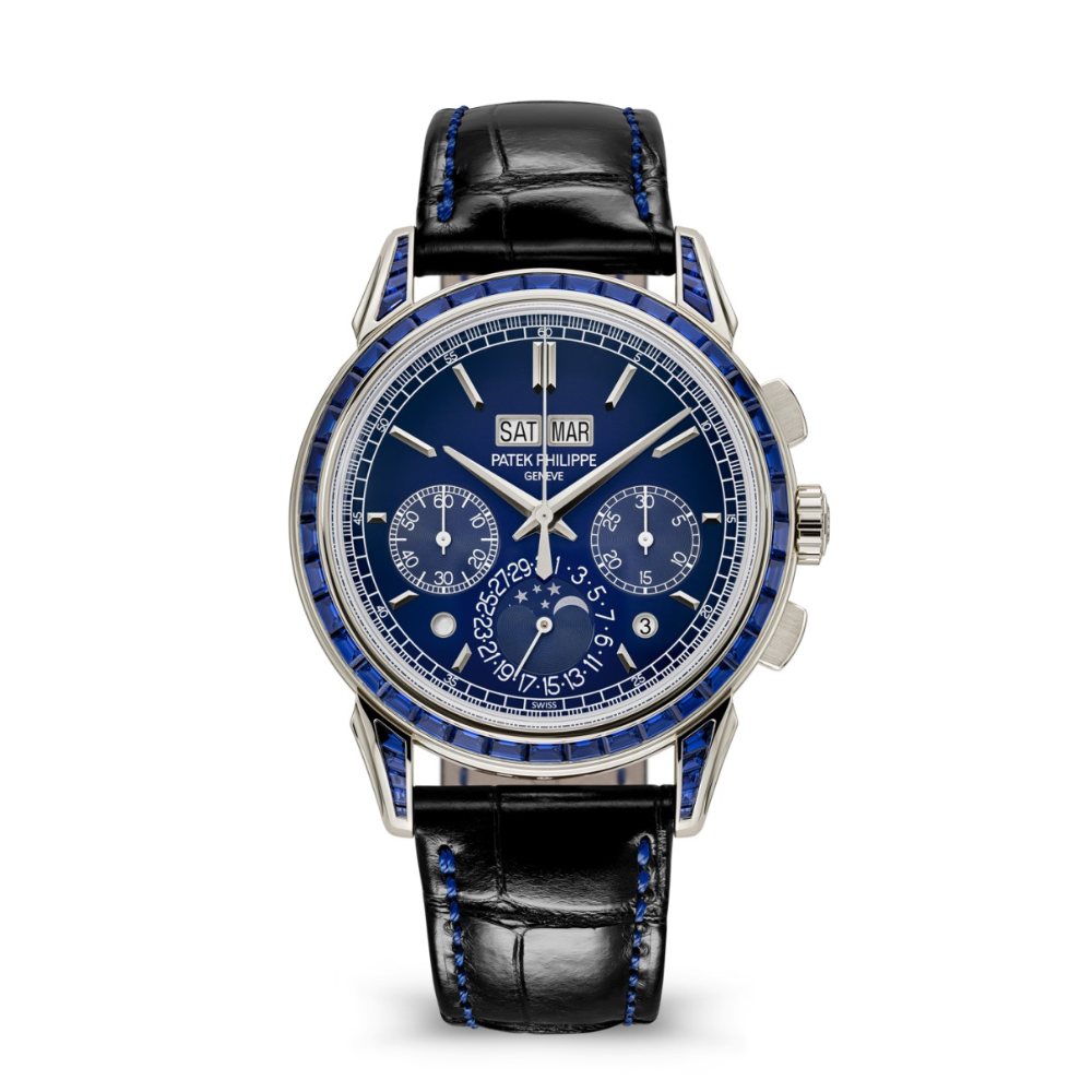 Patek Philippe Grand Complications Perpetual Calendar Chronograph Platinum Baguette Blue Sapphires 5271/11P-010【1:1 Replica】