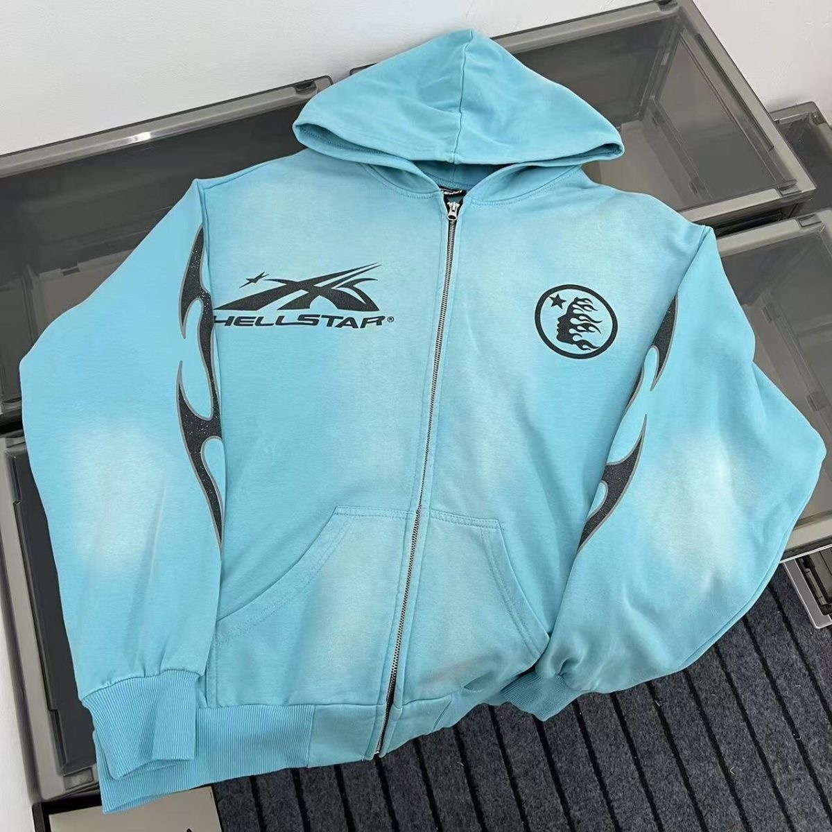 Hellstar Washed Retro Pure Cotton Cardigan Coat Hoodie Loose Men