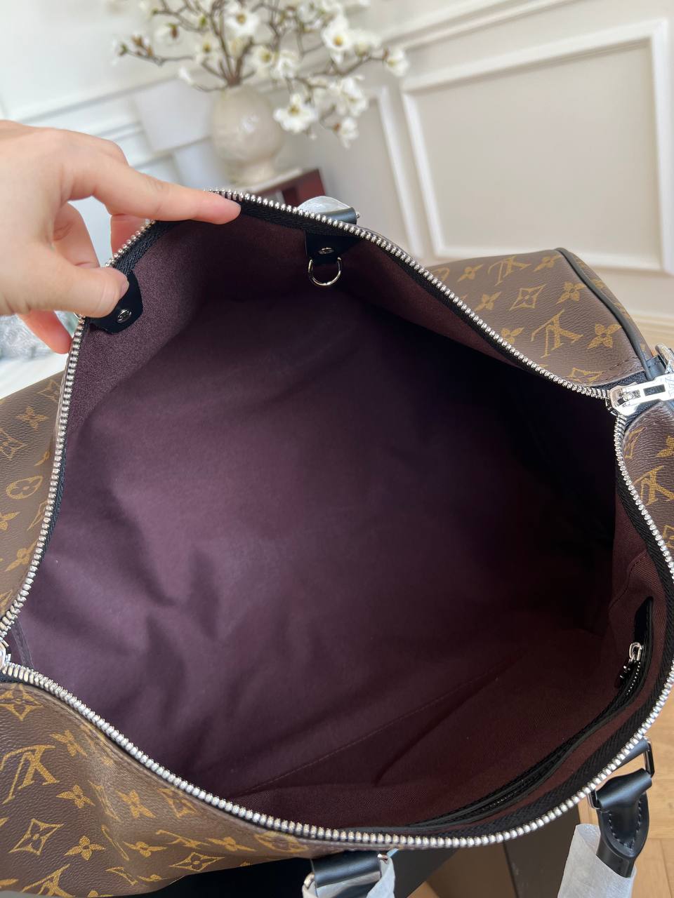 Louis Vuitton Keepall Bandoulière Monogram Macassar Travel Bag