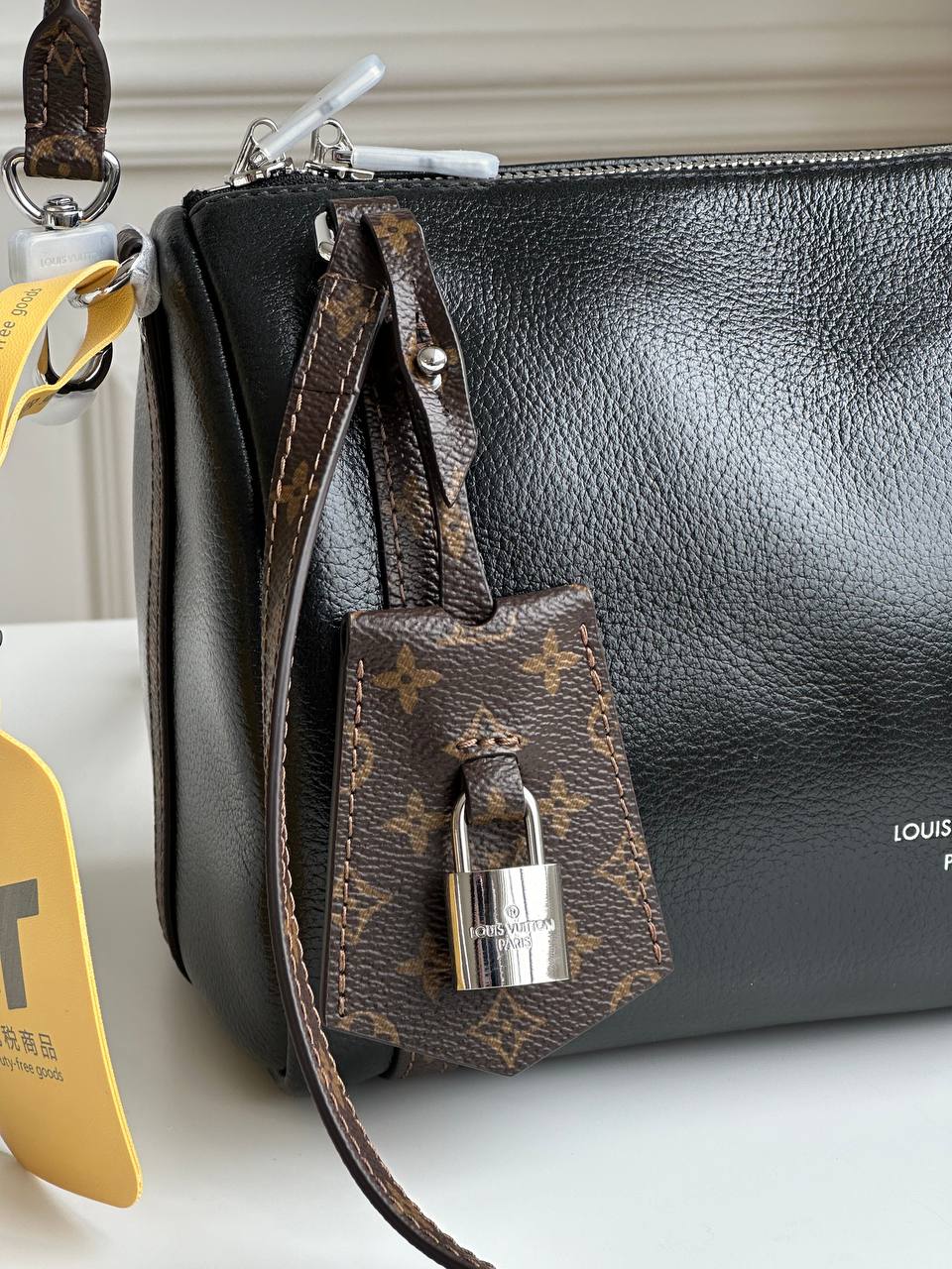 Louis Vuitton Black Grained Calfskin Mix Monogram Canvas Hand & Crossbody Pillow Bag