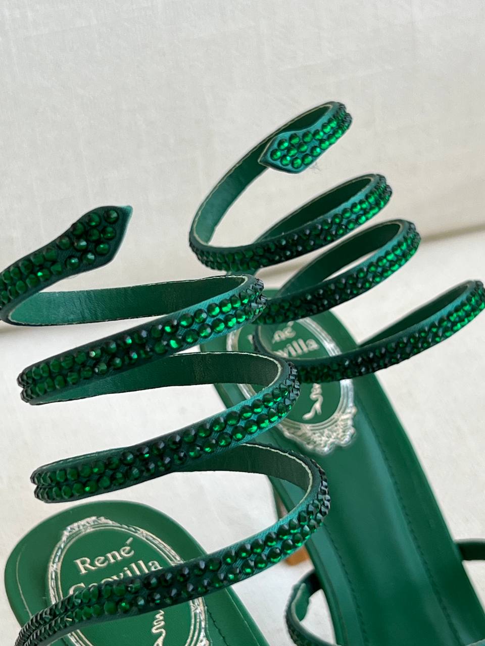 Rene Caovilla Emerald Crystal Coiled Ankle-wrap Stiletto Sandals