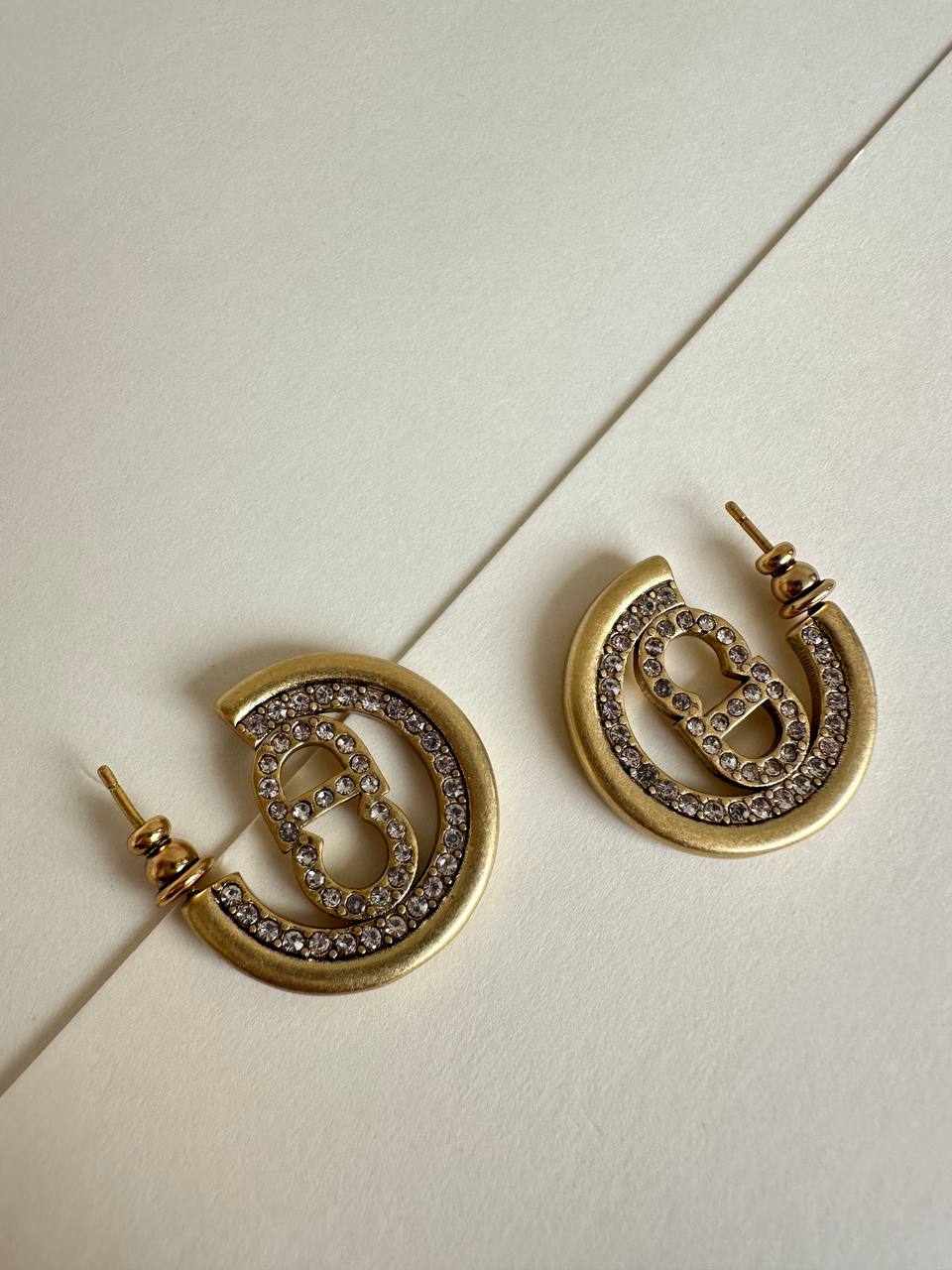 Dior Vintage Gold Full Crystal CD Half Hoop Earrings