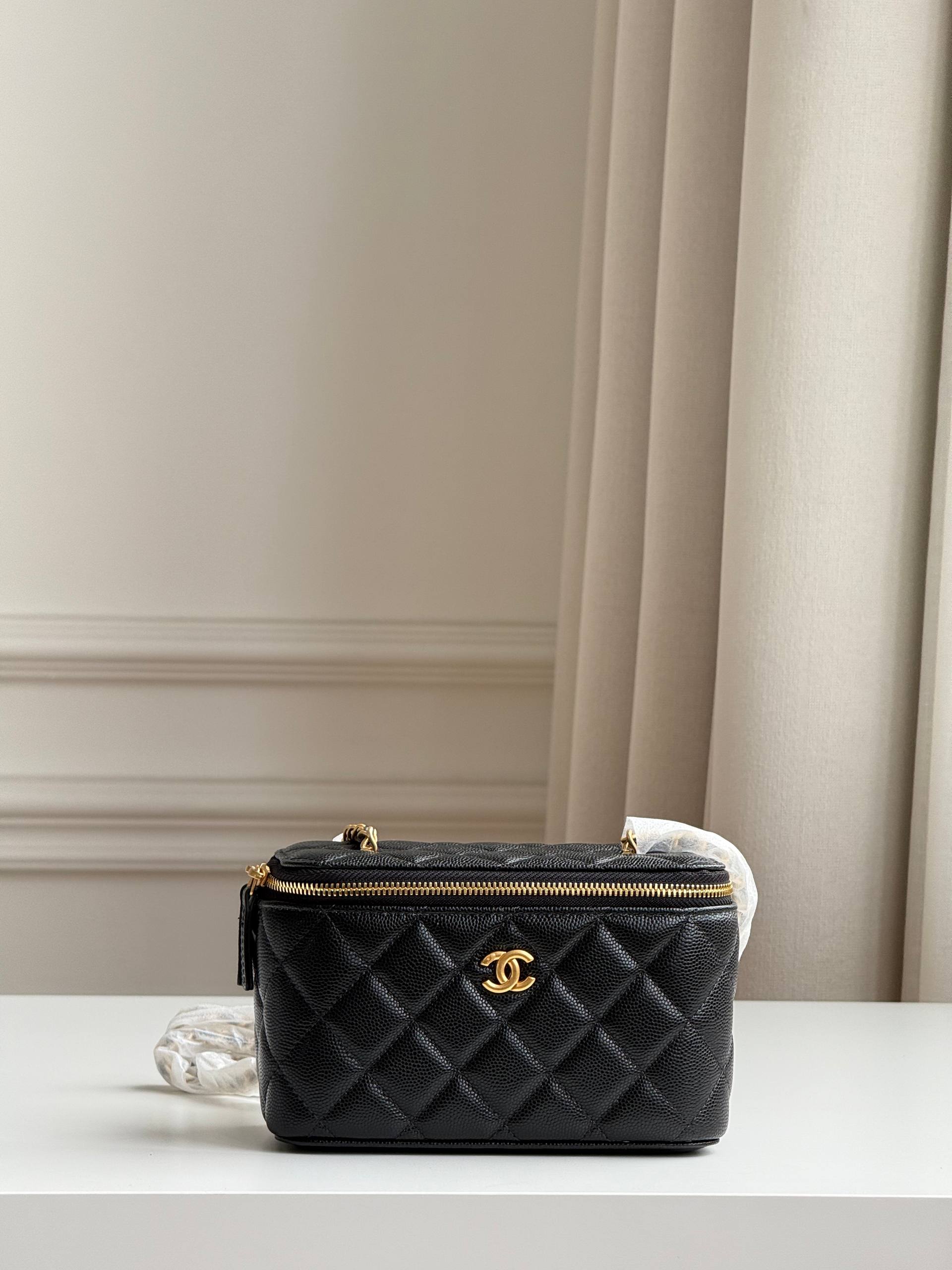 Chanel Quilted Caviar Leather Vanity Case Chain Crossbody Bag