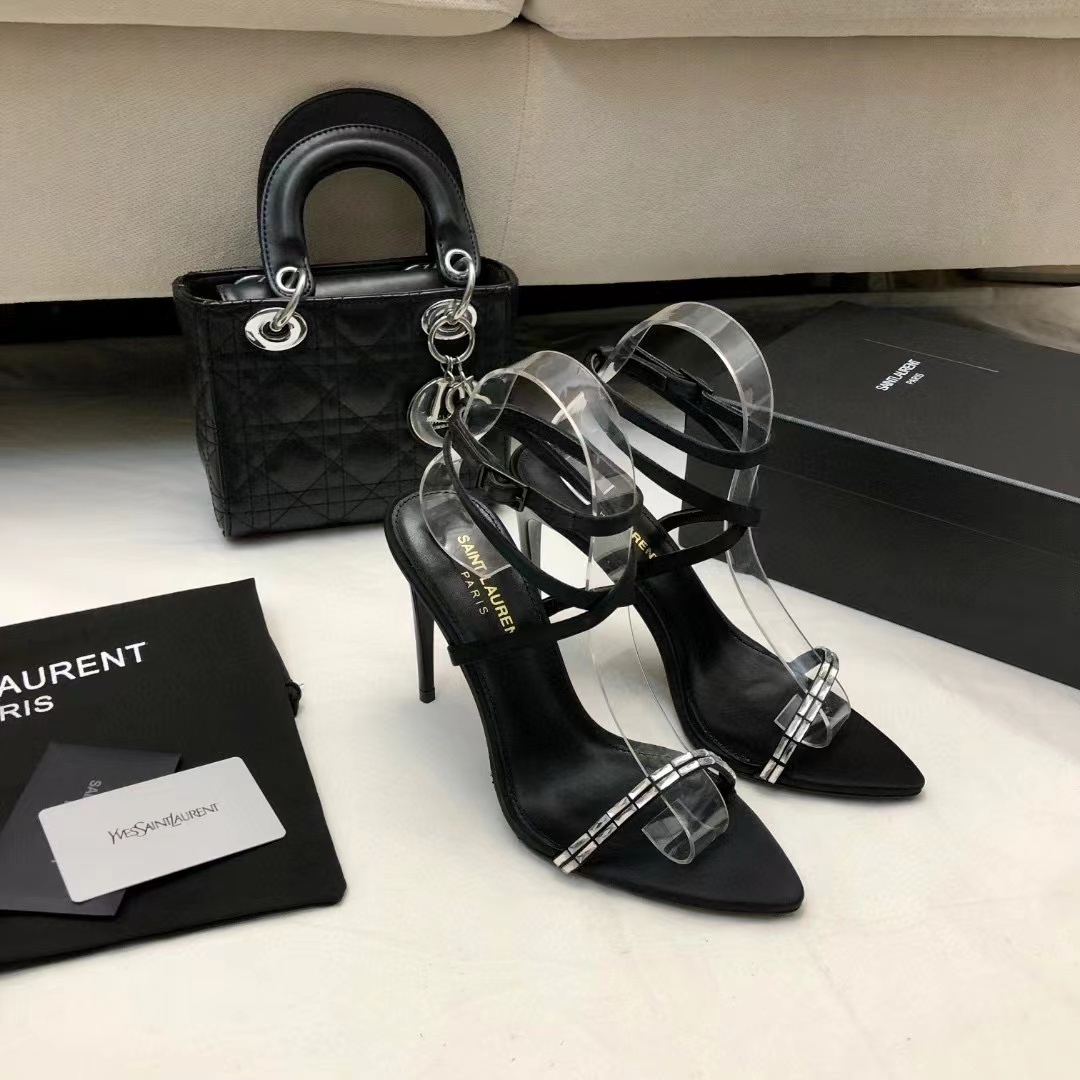 Saint Laurent YSL Gloria Silk Fabric Slide Heels 10.5cm