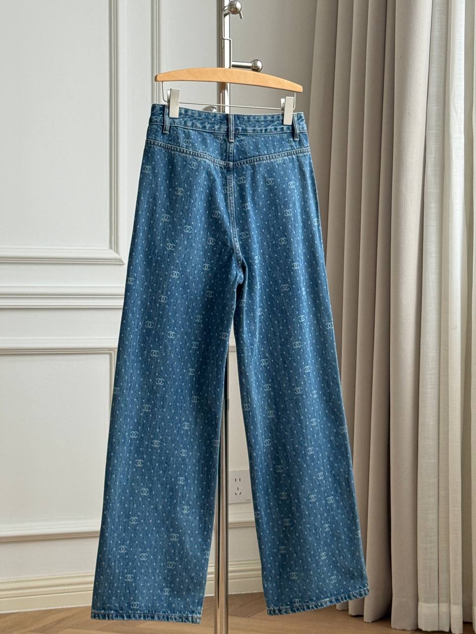 CHANEL 23P CC Polka Dot Print Straight-Leg