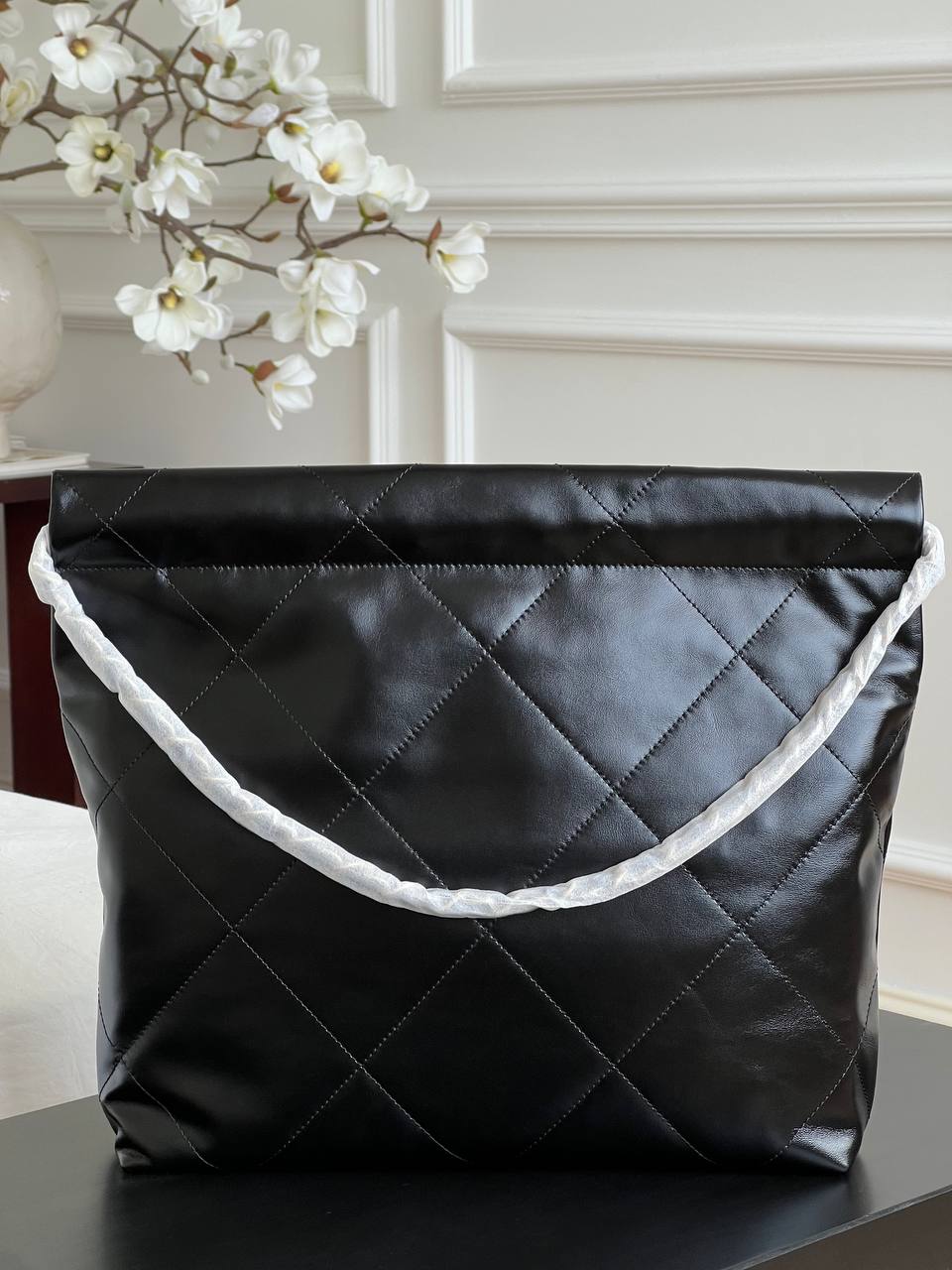 Chanel 22 Large Gloss Leather Quilted Shopping Tote Bag