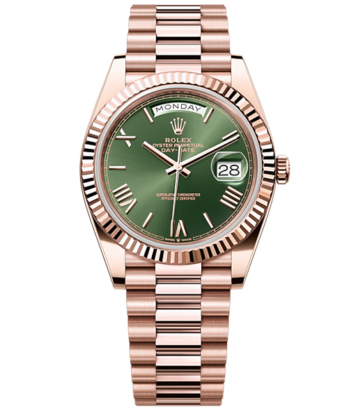 Rolex Day-Date 40 Presidential Olive Green Dial 18kt Rose Gold Men's Watch 228235-0025【1:1 Replica】
