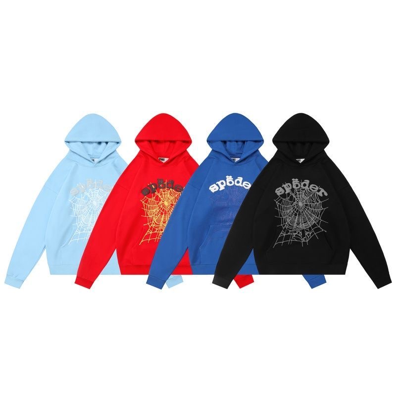 SP5der 5555 Spider Web Monogram Foam Print Hooded Sweatshirt
