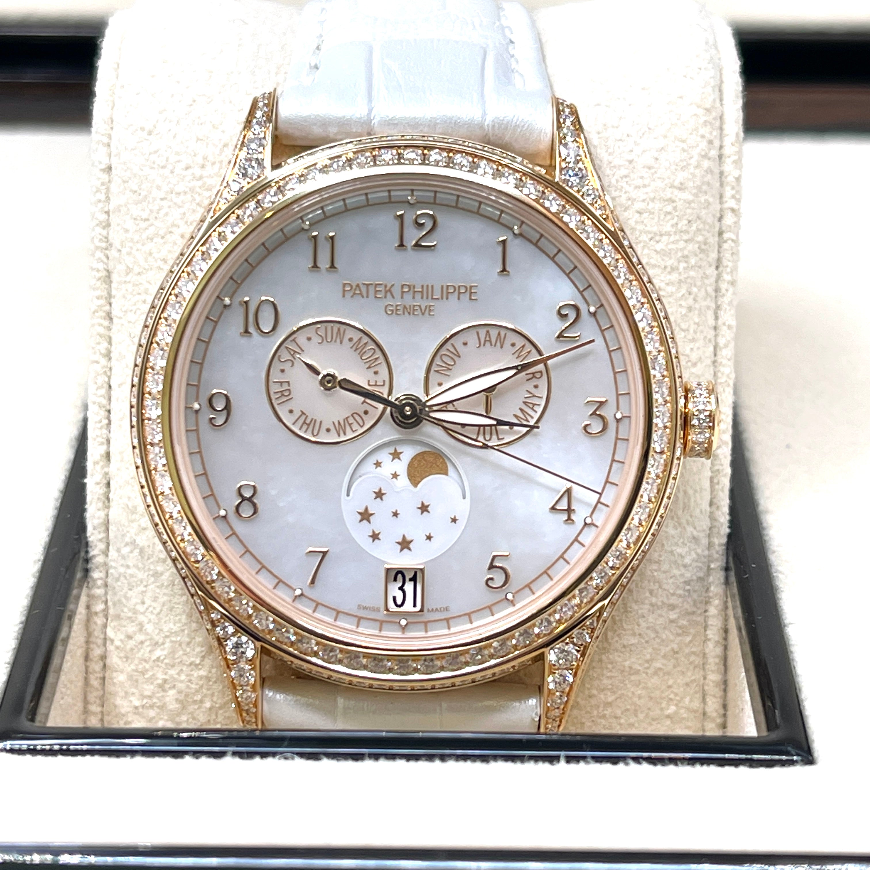 Patek Philippe Complications Annual Calendar Moon Phases Mother Of Pearl & Diamonds 4948R-001【1:1 Replica】