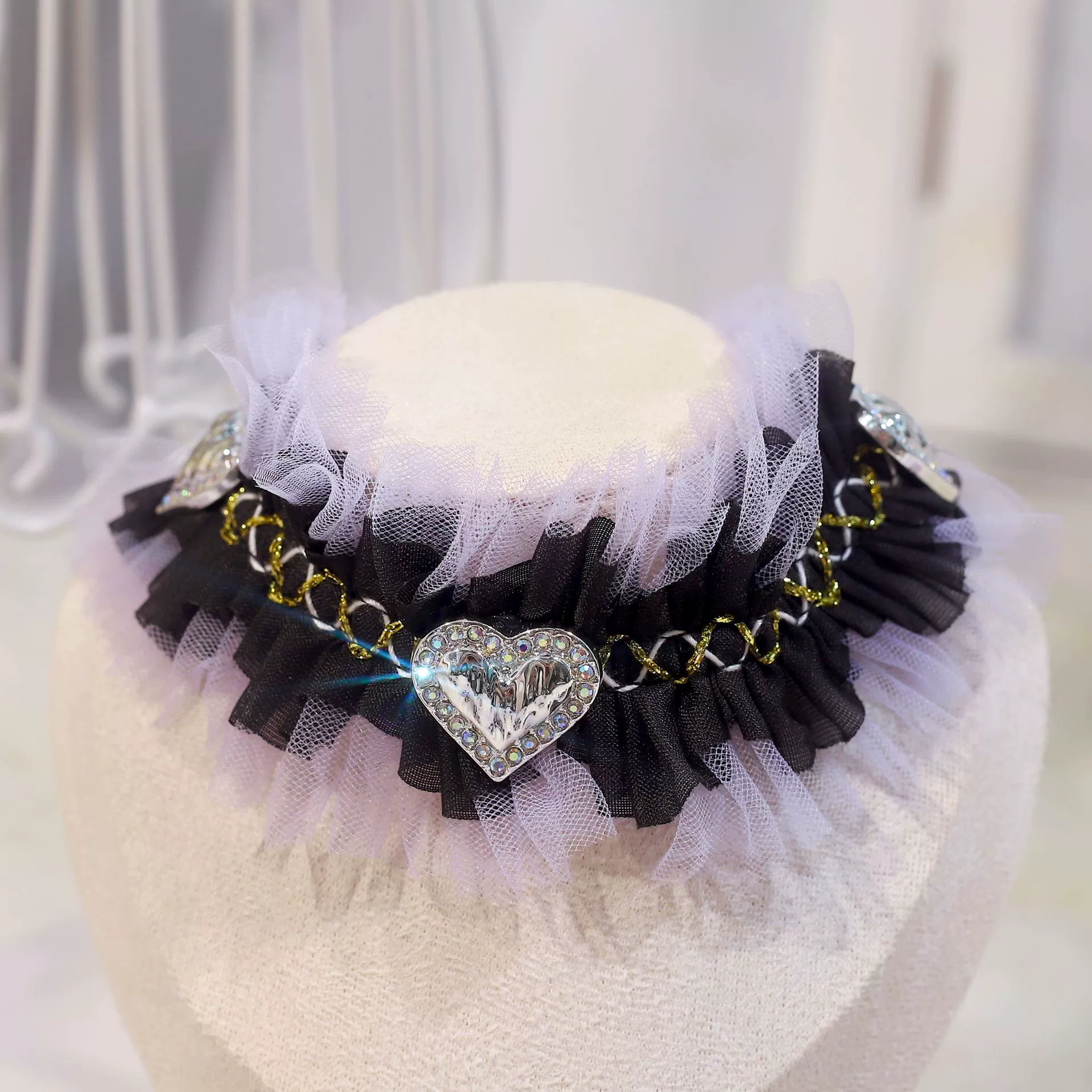 Viral Goth Pet Choker Alt Aesthetic Bling Heart Tulle Cat Dog Collar - MAISONKAIRON