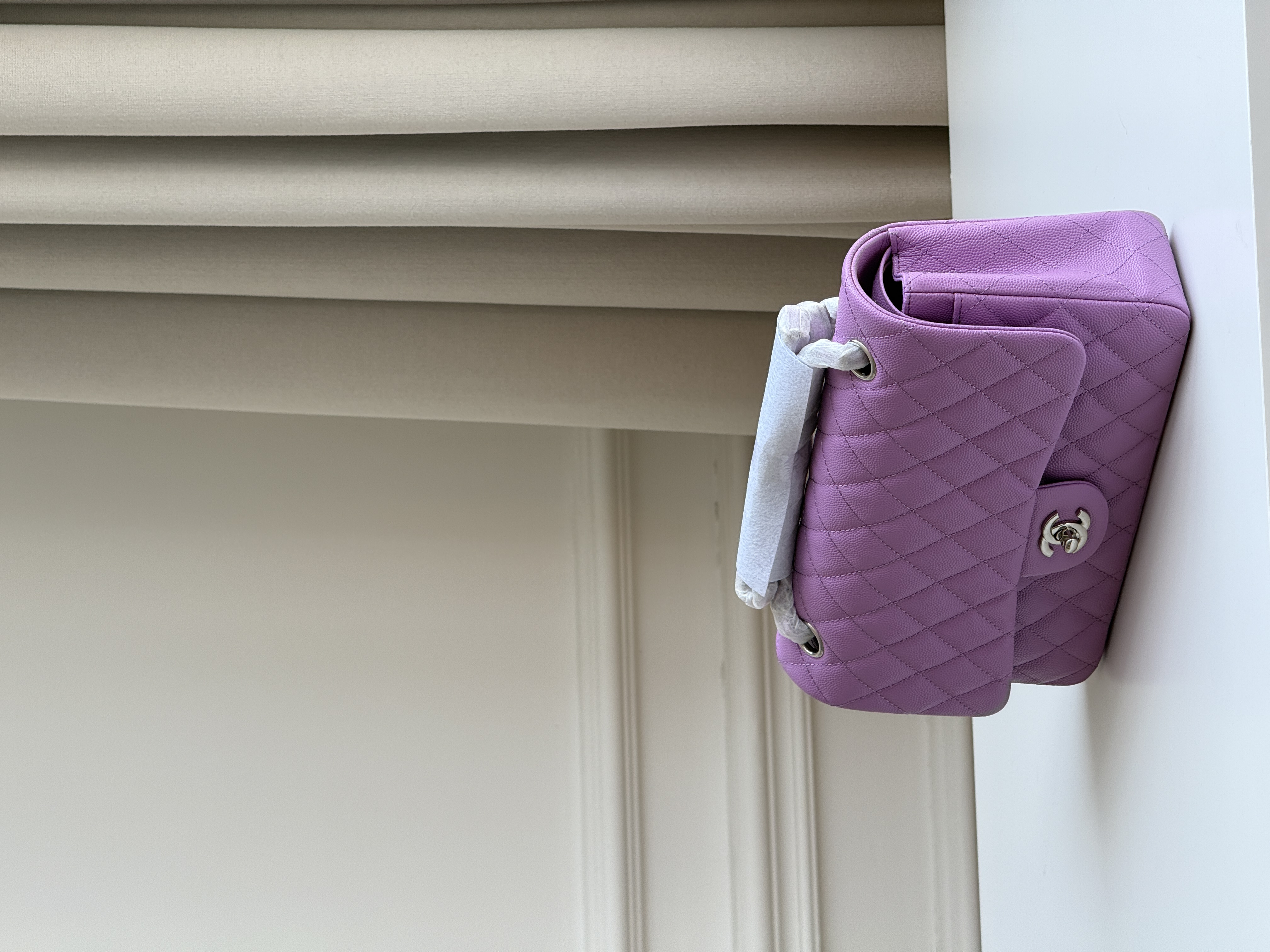 Chanel Light Purple Caviar Leather Quilted Classic Flap Medium Shoulder Crossbody Bag With Light Gold CC Turnlock