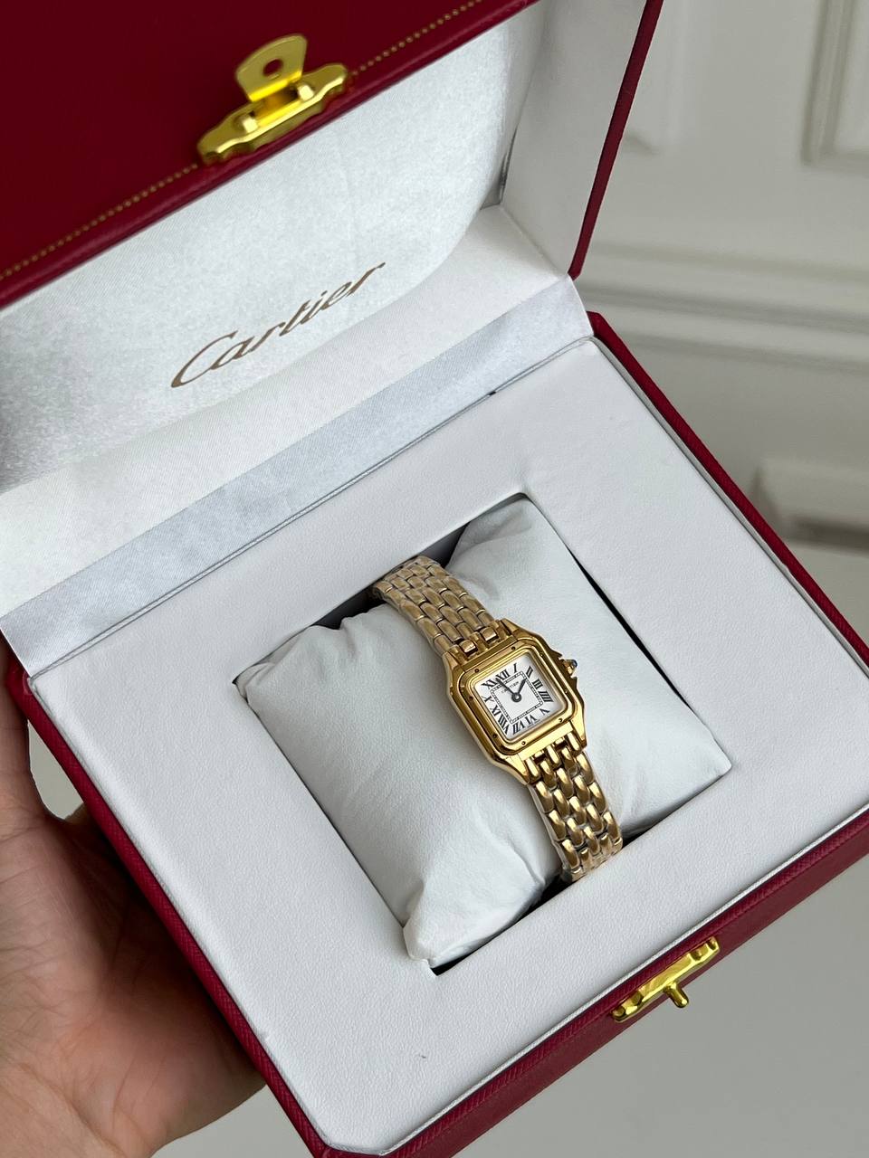 Cartier Panthère De Cartier Full Yellow Gold Bracelet Square White Dial Roman Numerals Quartz Ladies Watch