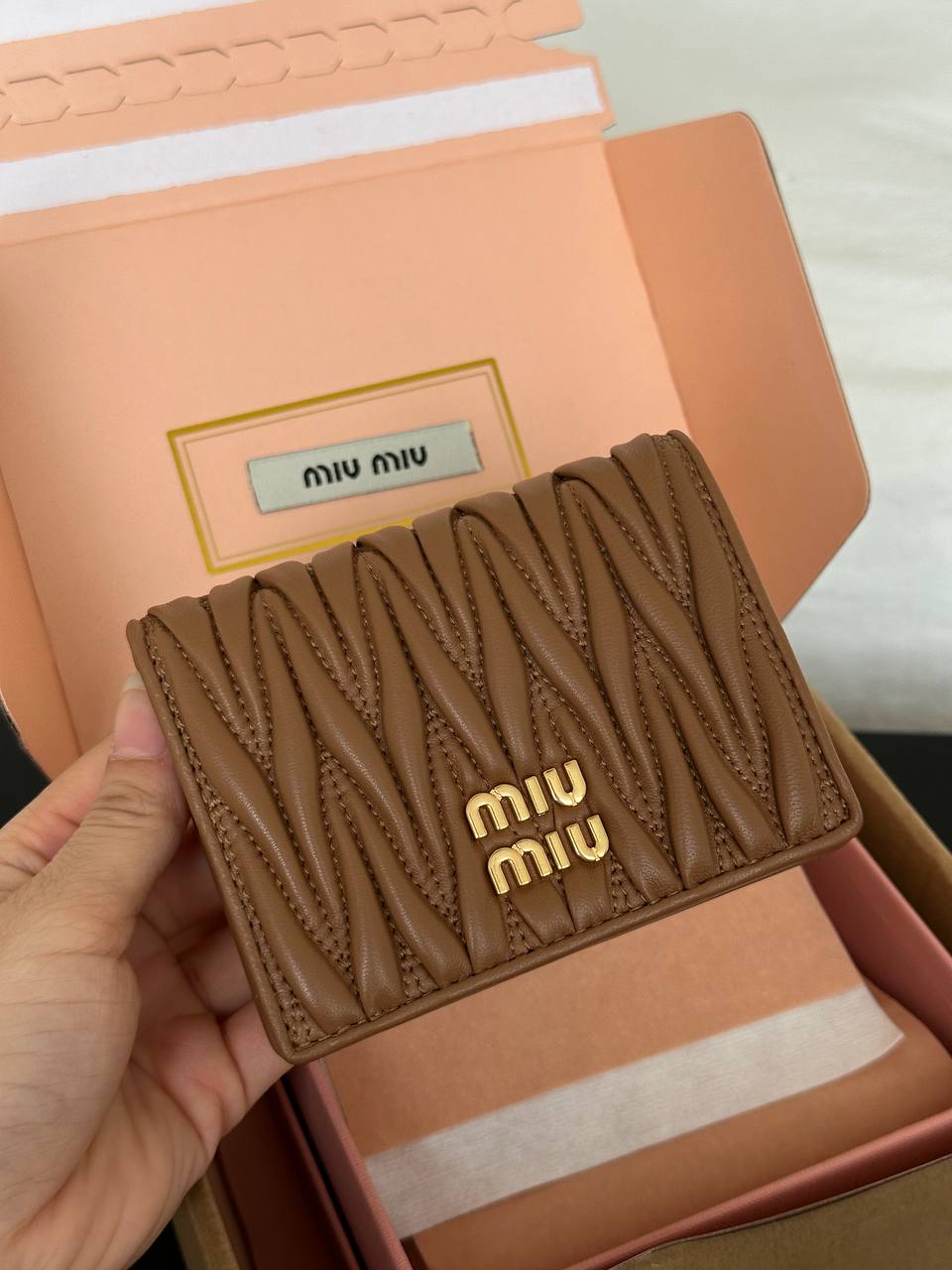 Miu Miu Brown Quilted Nappa Leather Short Wallet