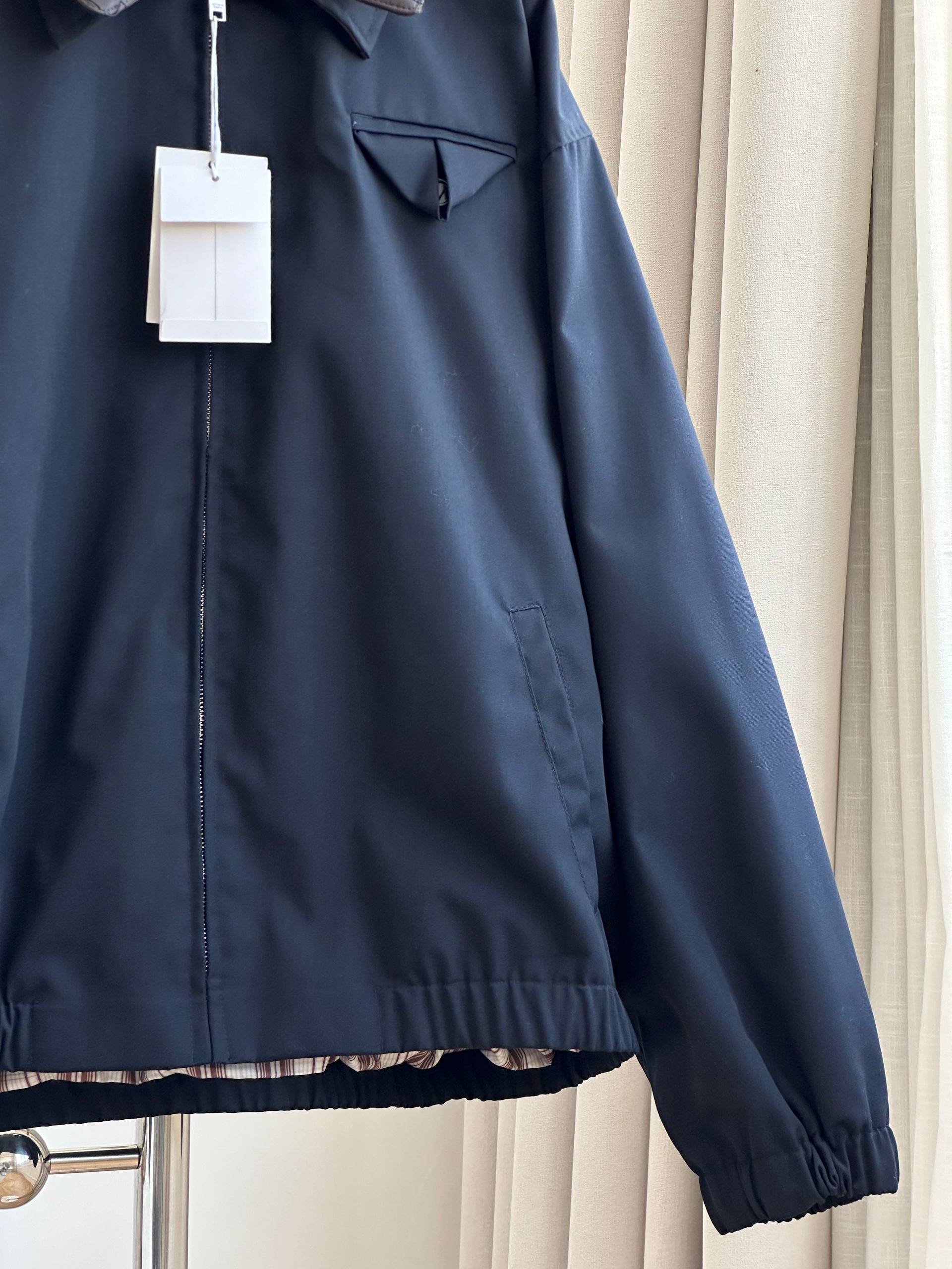 Bottega Veneta Cotton Twill Bomber Jacket with Intrecciato Leather Collar