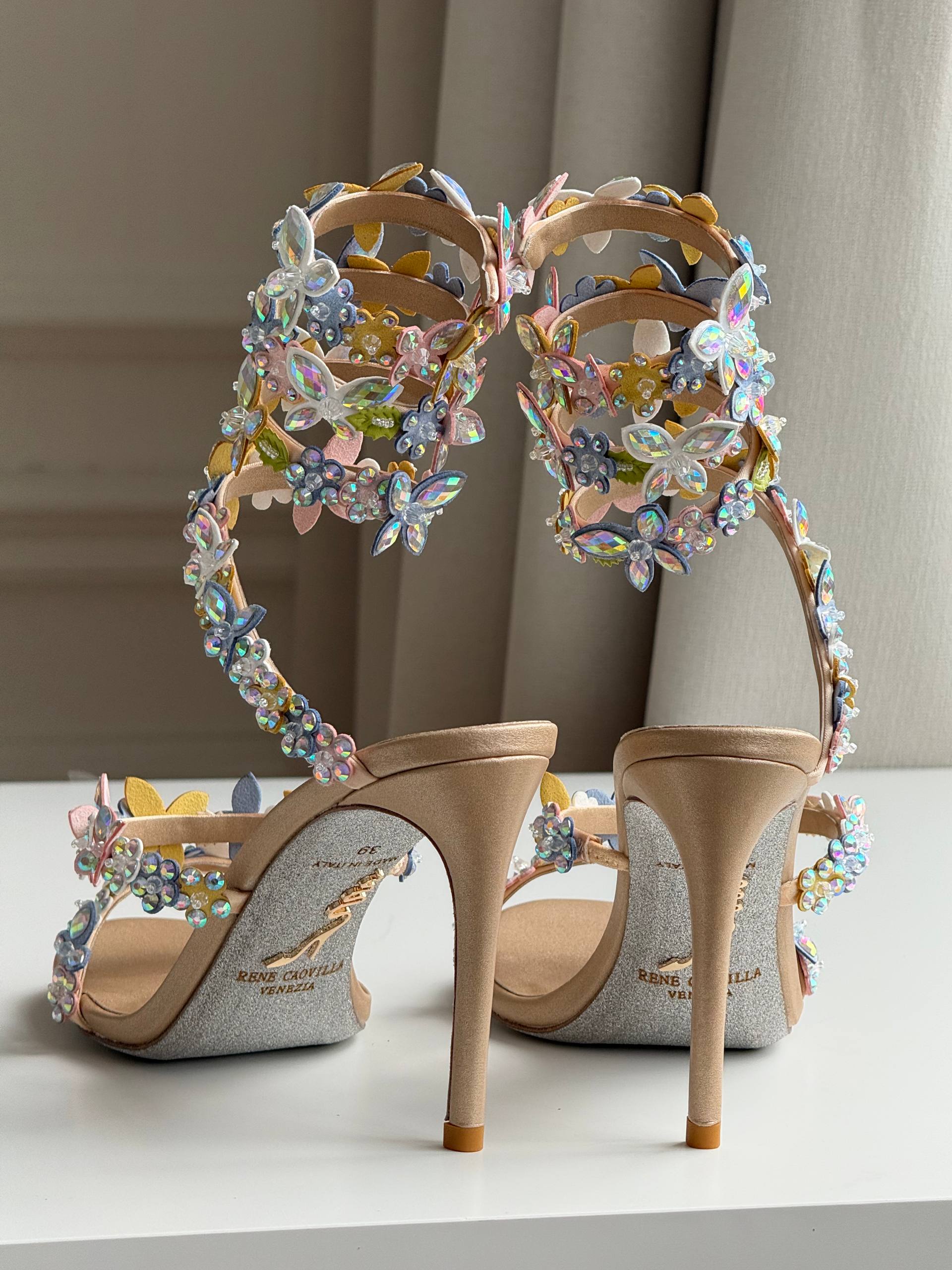 René Caovilla Eden Butterfly Crystal Wrap-Around Heeled Sandals
