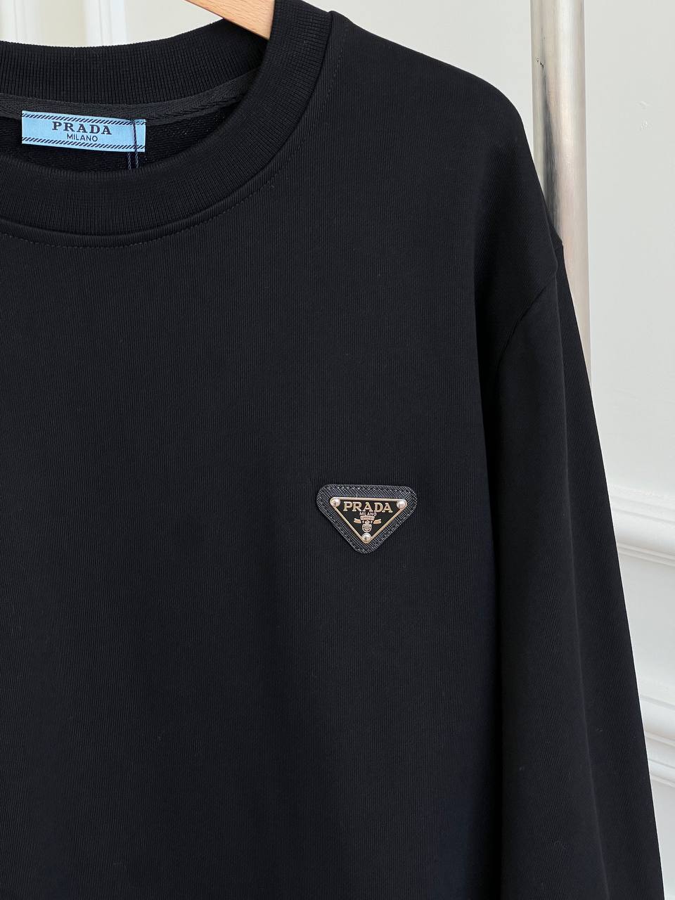 Prada Black Triangle Logo Crew Neck Sweatshirt