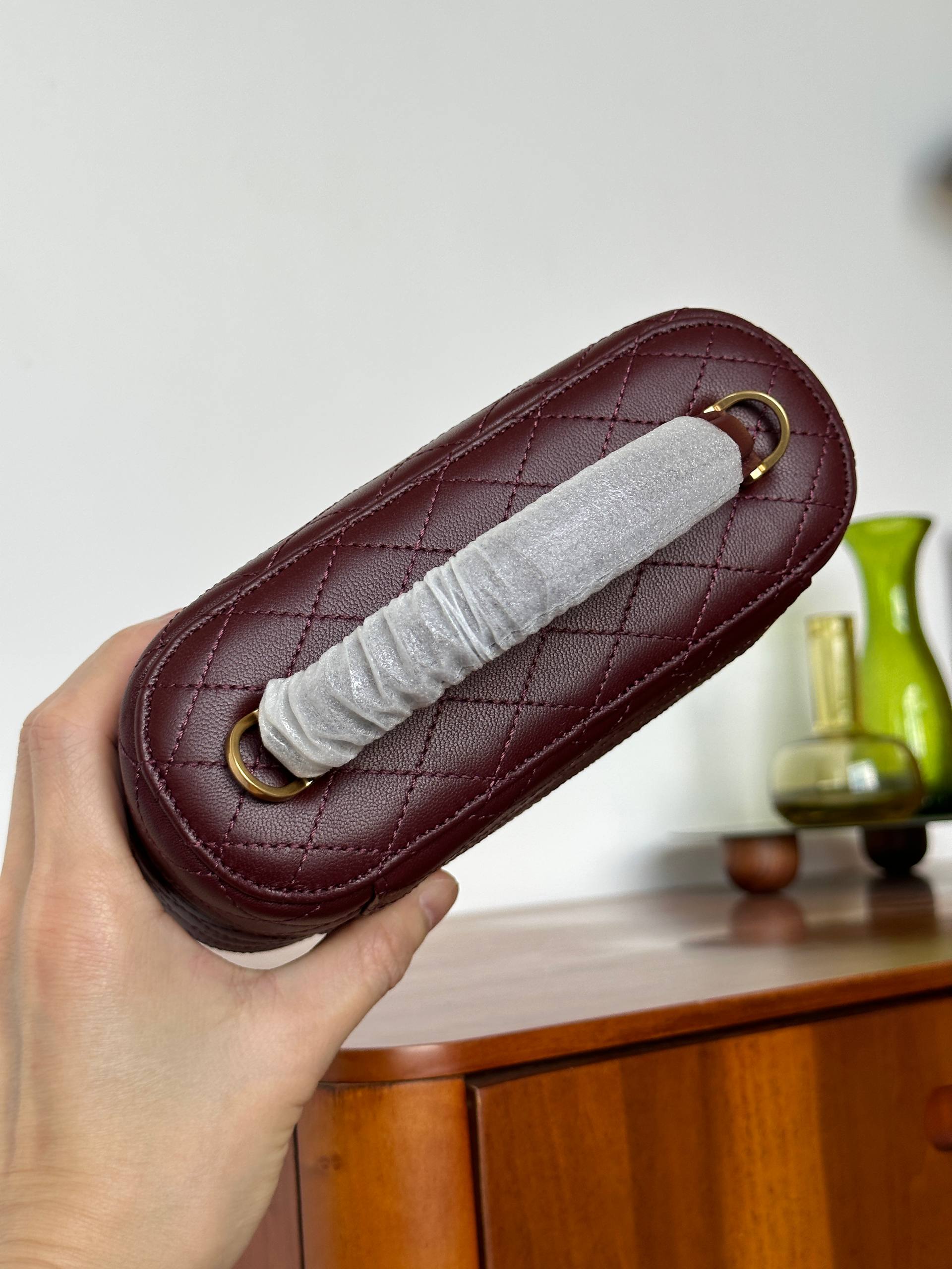Yves Saint Laurent Burgundy Quilted Lambskin Mini Vanity Top Handle Bag