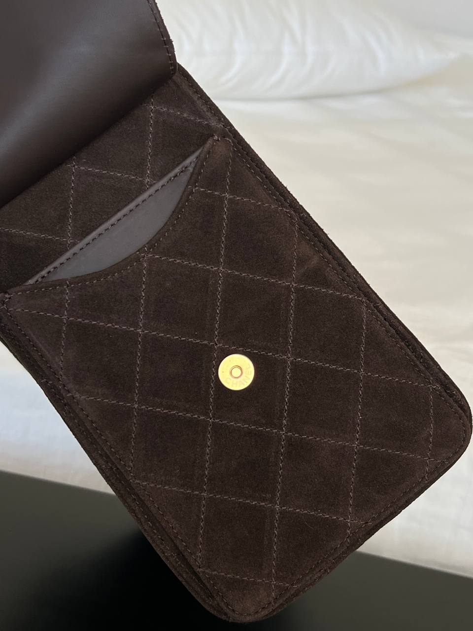 Chanel Dark Brown Suede Diamond-quilted CC Drawstring Tote Chain Bag
