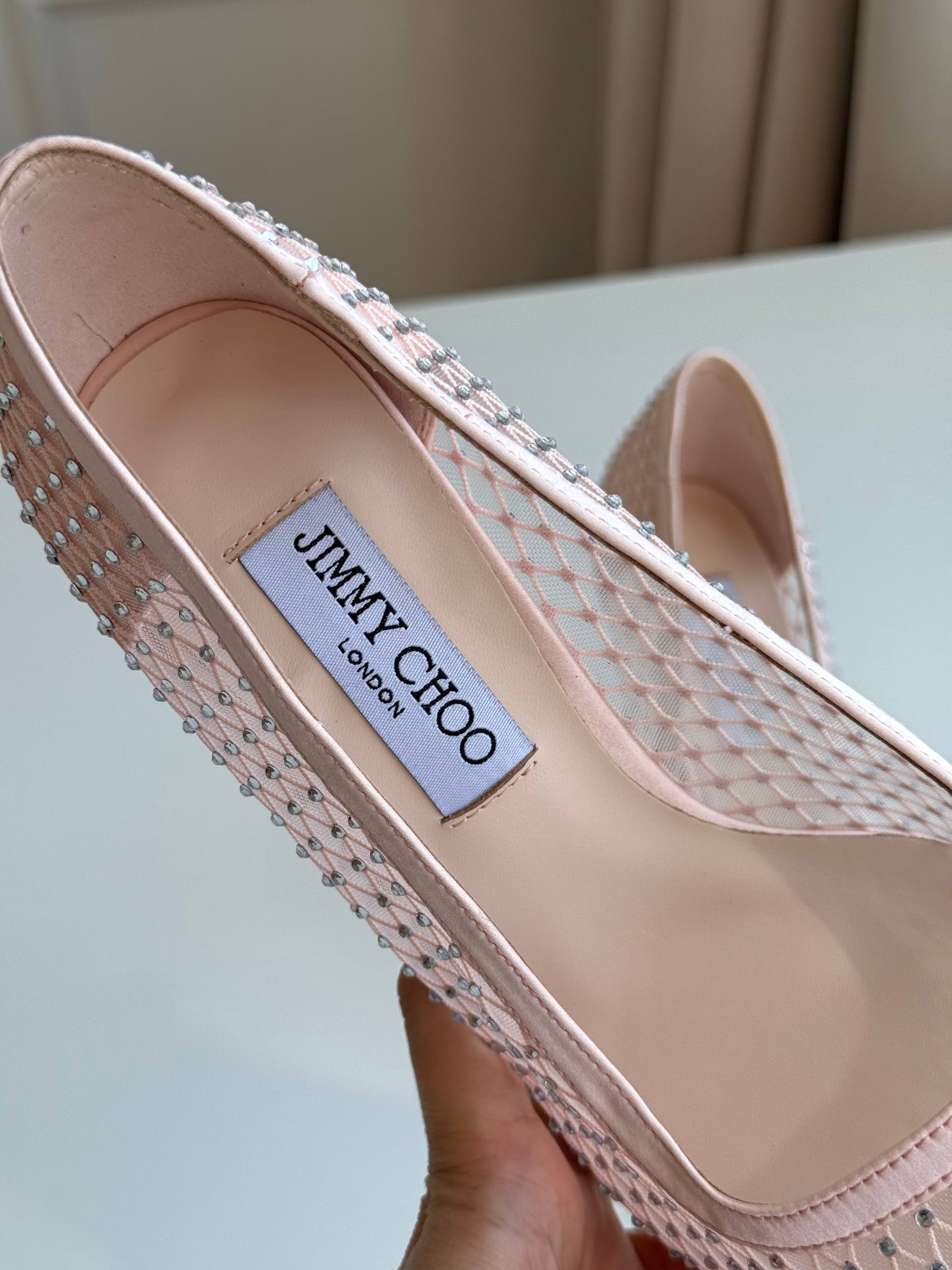 Jimmy Choo Love 85 Ballet Pink Mesh Pointed-Toe Pumps with Dégradé Crystals