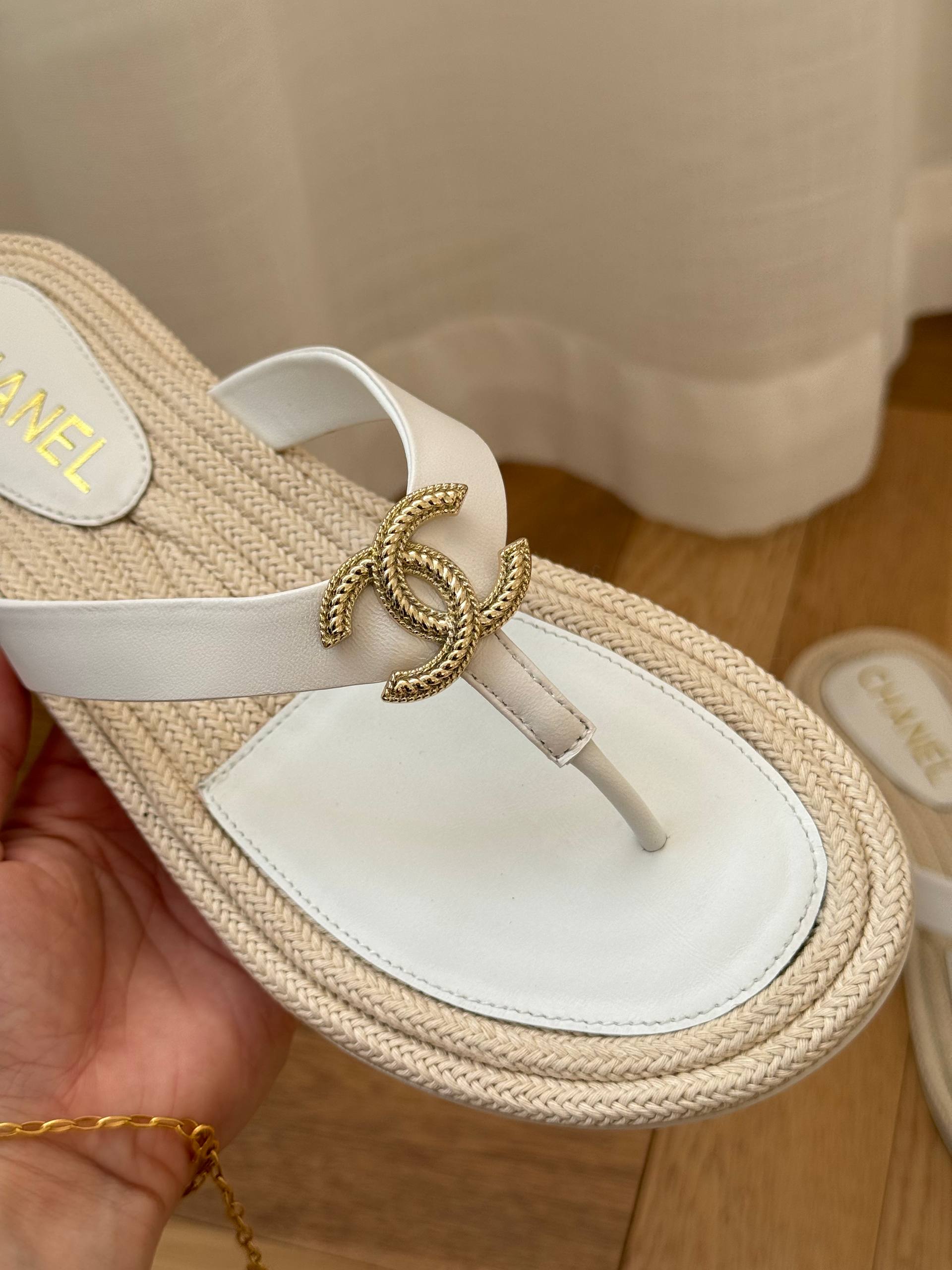 Chanel CC Logo Espadrille Flip-Flop Sandals