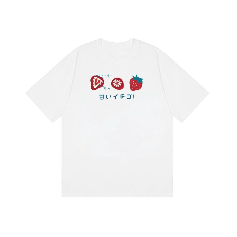 A white loose short-sleeved round-neck T-shirt for women Size S