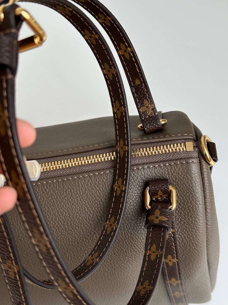Louis Vuitton Grey Green Grained Leather Monogram Trim Soft Speedy Shoulder & Crossbody Bag