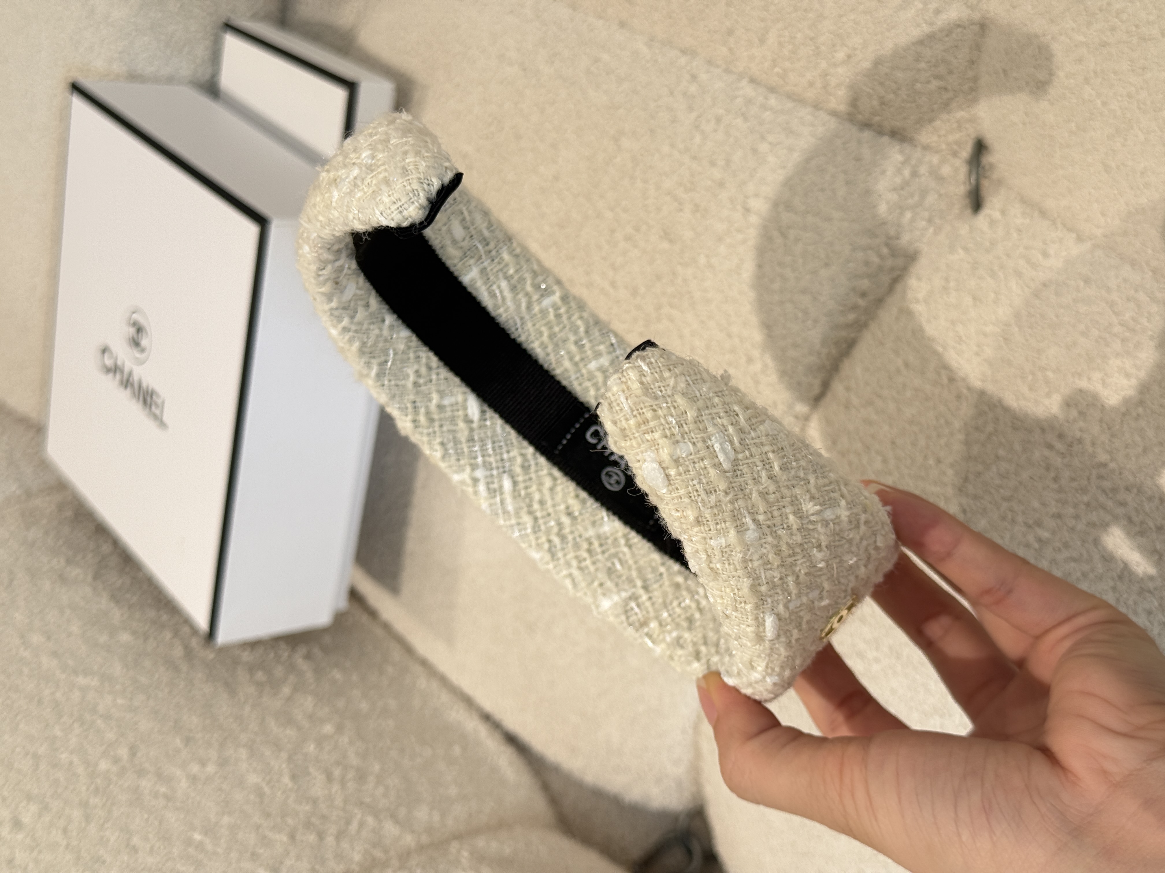 Chanel Off-White Tweed Wide Headband