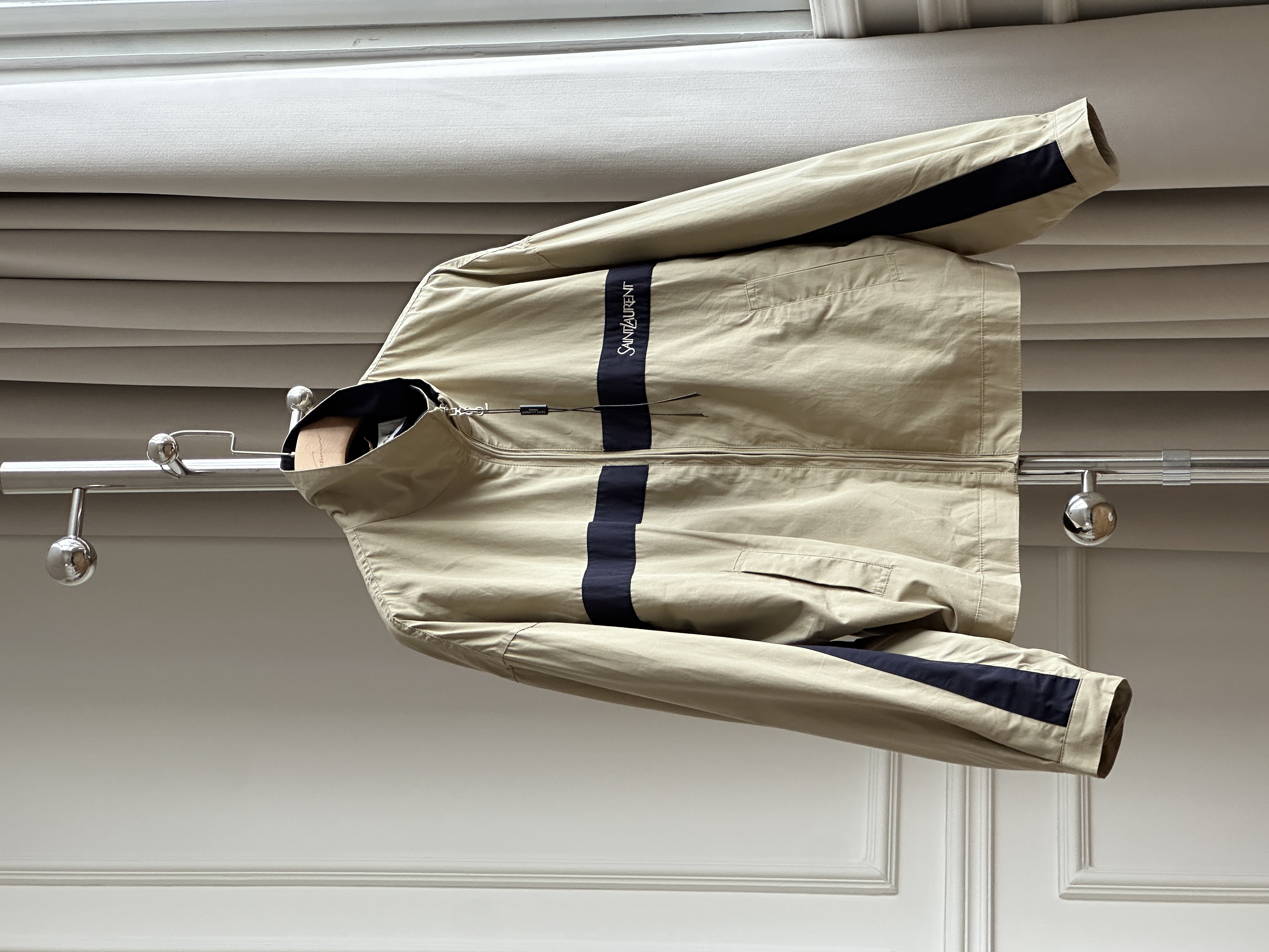 Saint Laurent Khaki Color-Blocked Stand Collar Track Jacket