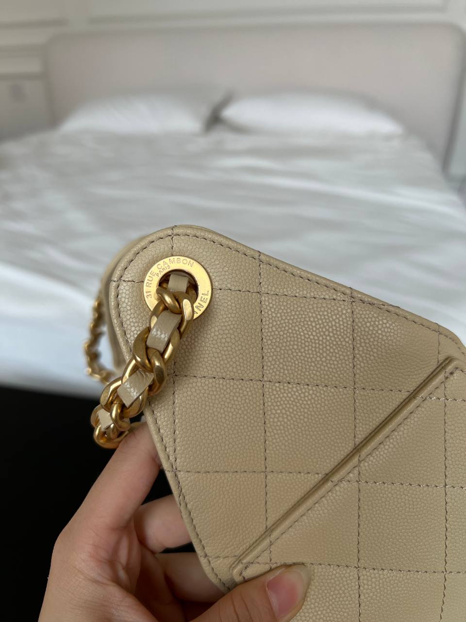 Chanel Beige Caviar Leather Drawstring Bucket Bag