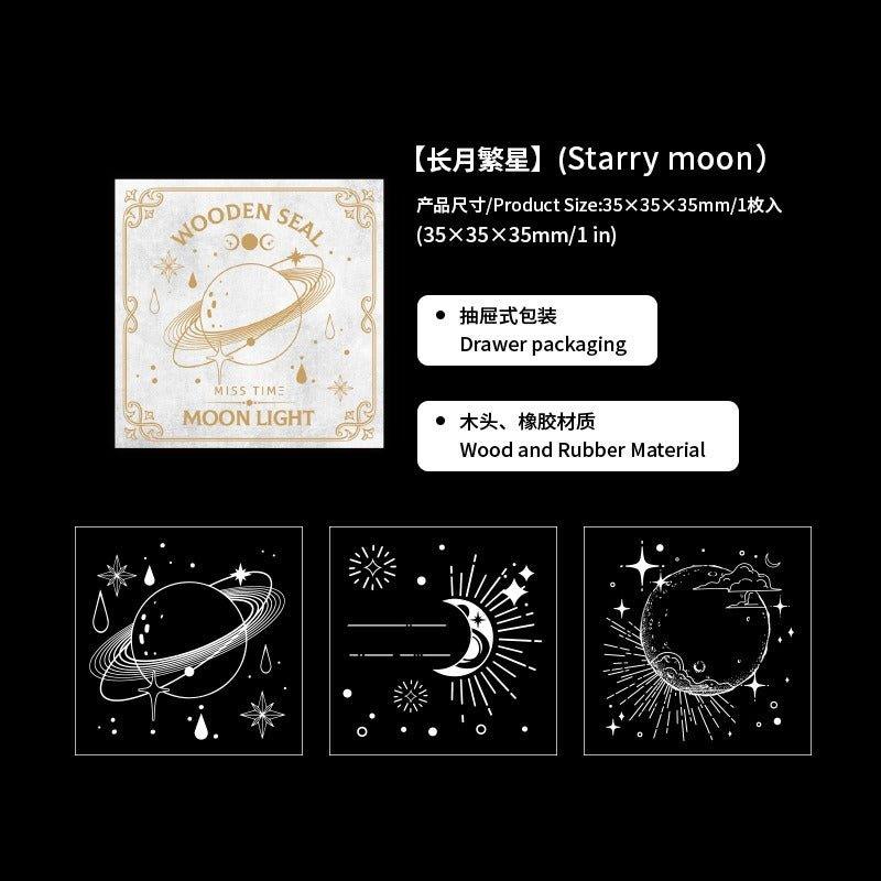 7005  3-in-1 Wooden Stamp Long Moon and Stars Series
