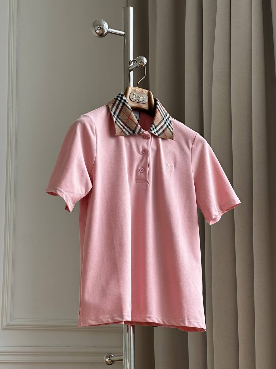 Burberry Check Collar Cotton Piqué Polo Shirt