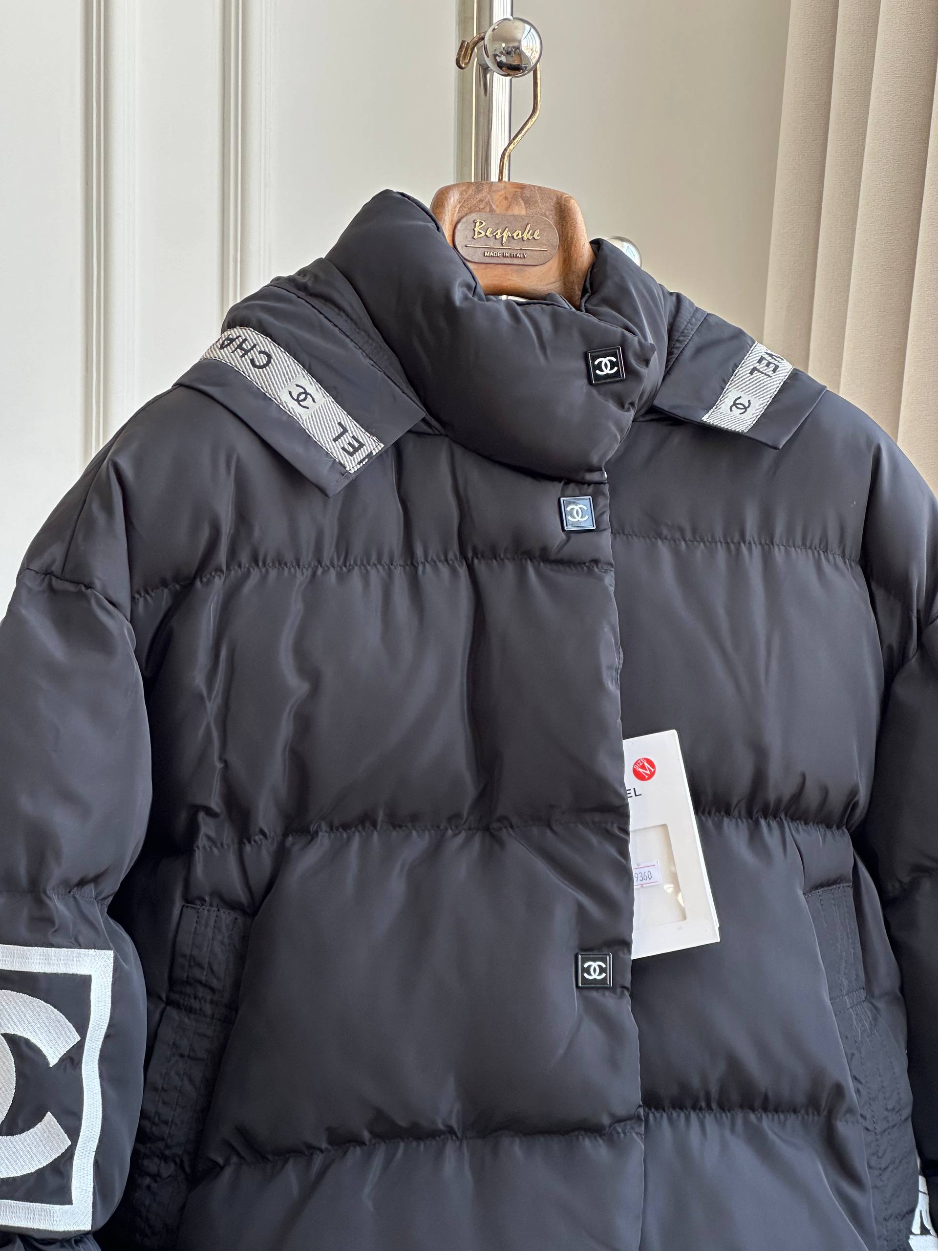 Chanel Black Quilted Down Jacket with Logo Tape