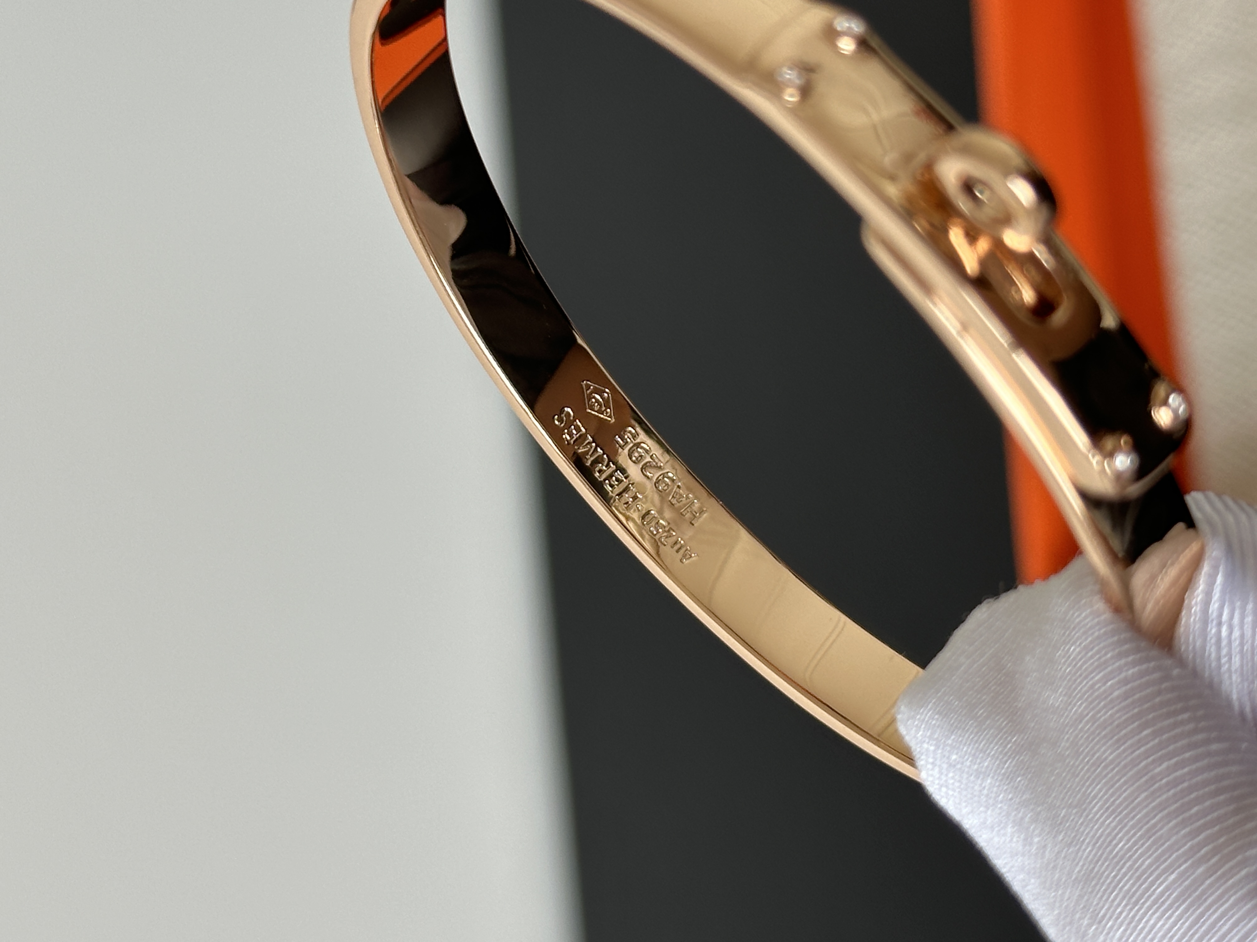 Hermès Kelly Narrow Rose Gold Metal Lock Bangle Bracelet