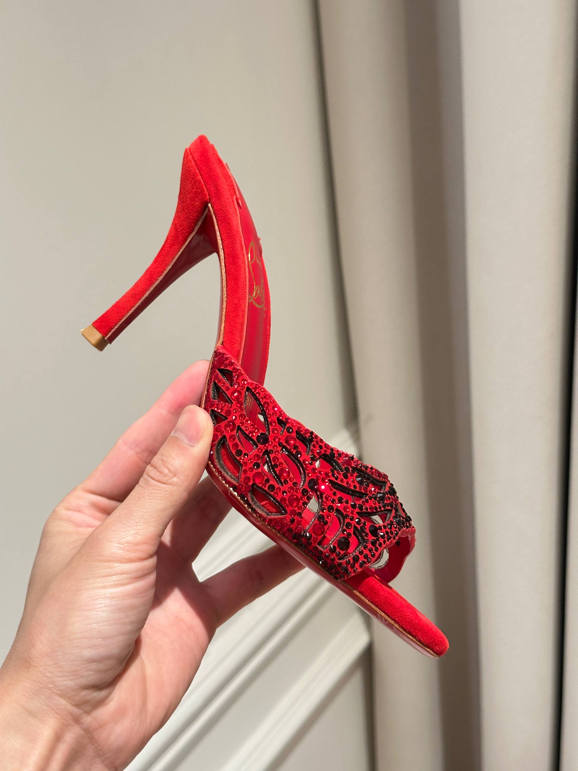 Christian Louboutin  Red-soled rhinestone mules