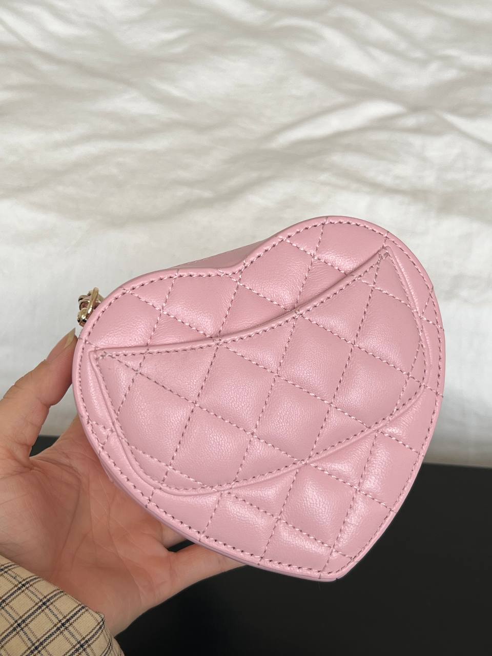 Chanel Pink Lambskin Quilted Heart Mini Crossbody Bag With Crystal Turnlock