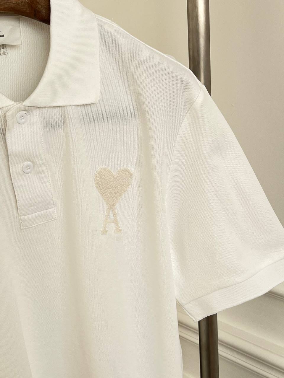 Ami Paris White Tone-on-Tone Heart A Logo Polo Shirt