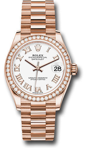 Rolex Everose Gold Datejust 31 Watch - Diamond Bezel - White Roman Dial - President Bracelet - 278285RBR wrp【1:1 Replica】