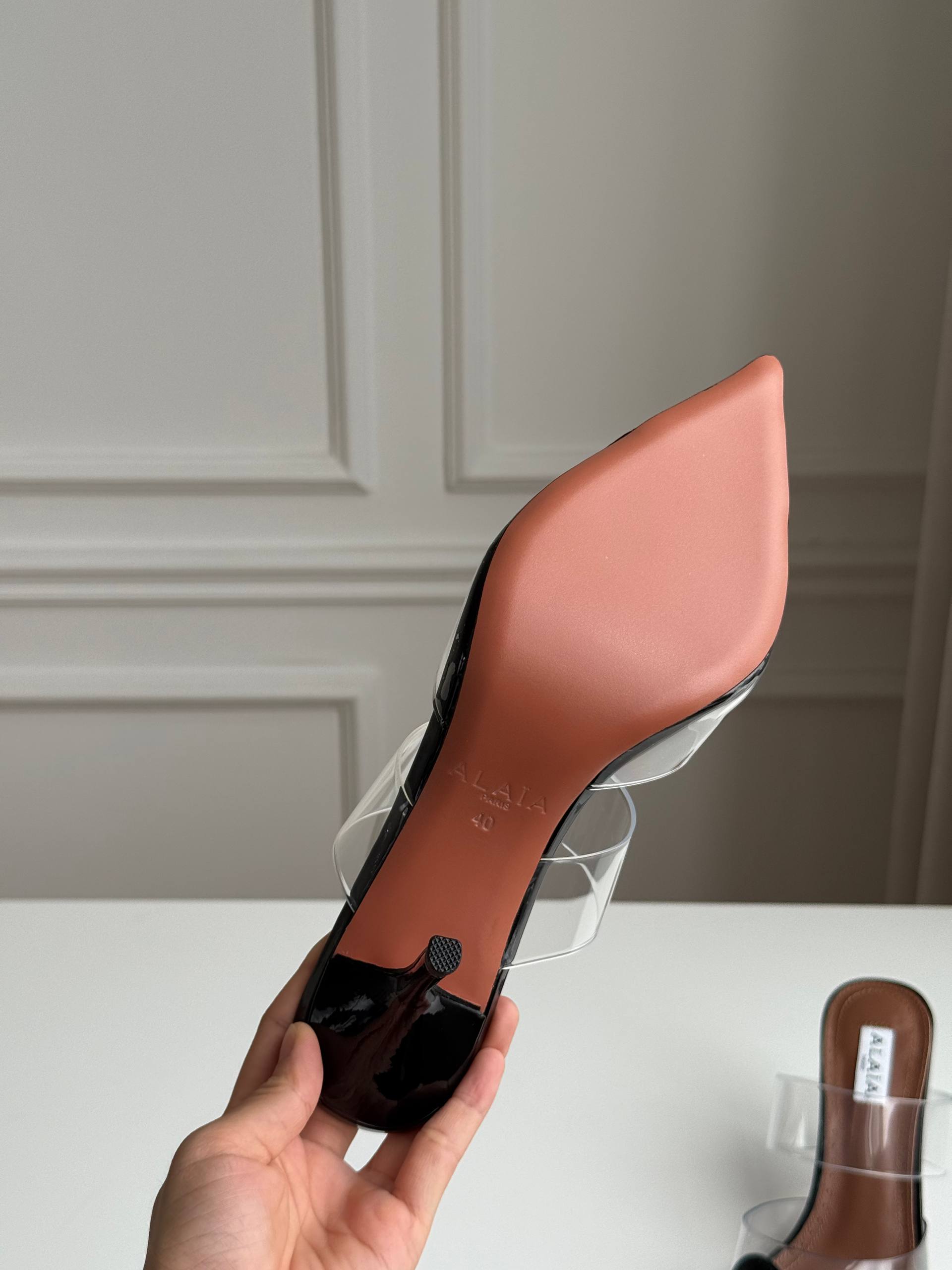 ALAÏA Coeur PVC & Patent Leather Pointed-Toe Mules
