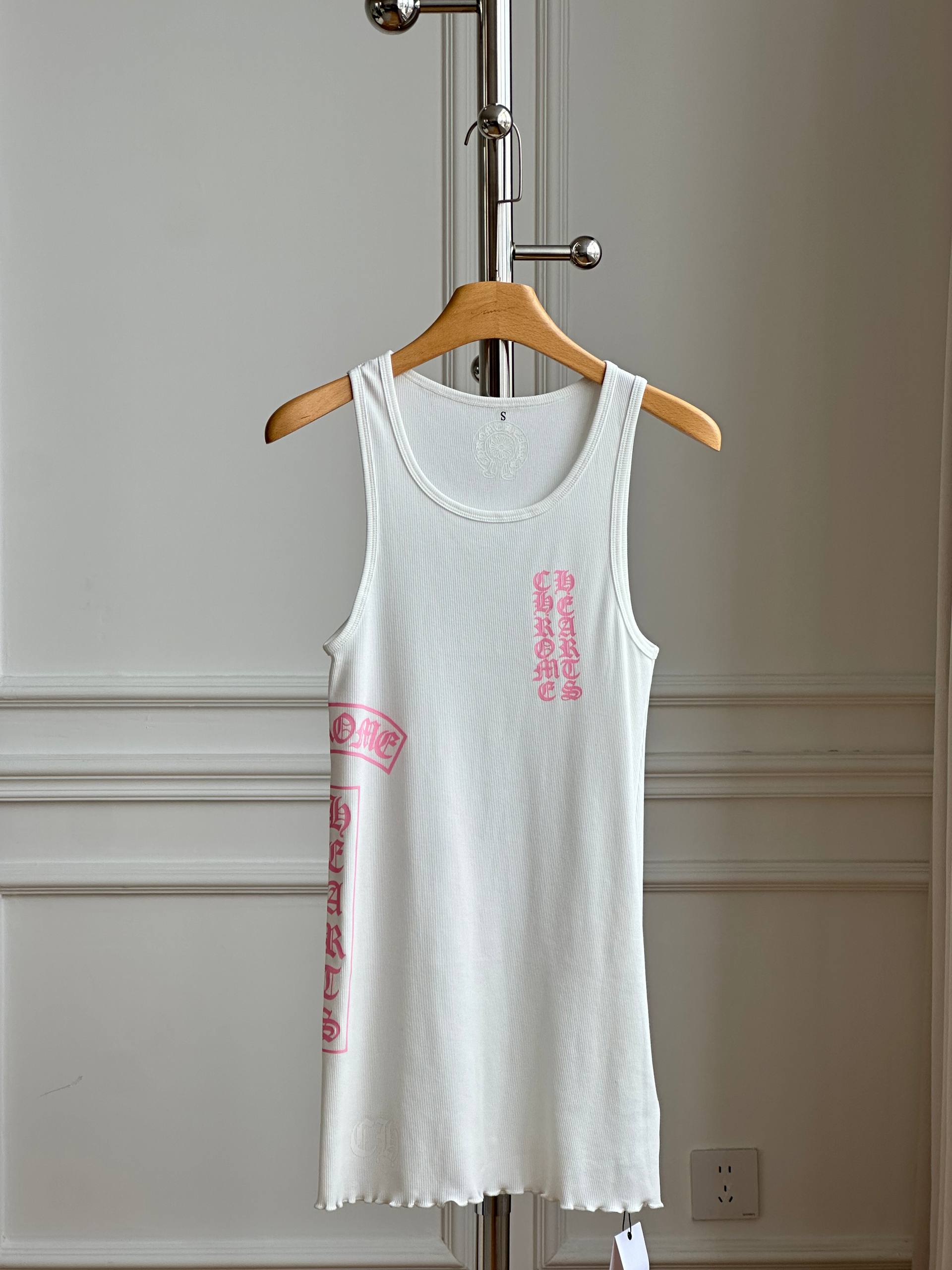 Chrome Hearts Pink and White Letter Printed Ribbed Tank Dress