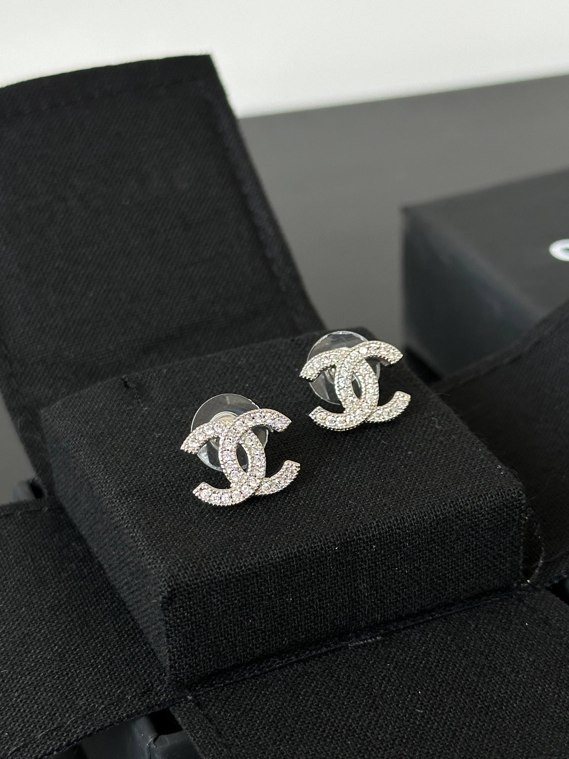 Chanel Classic CC Pavé Crystal Stud Earrings