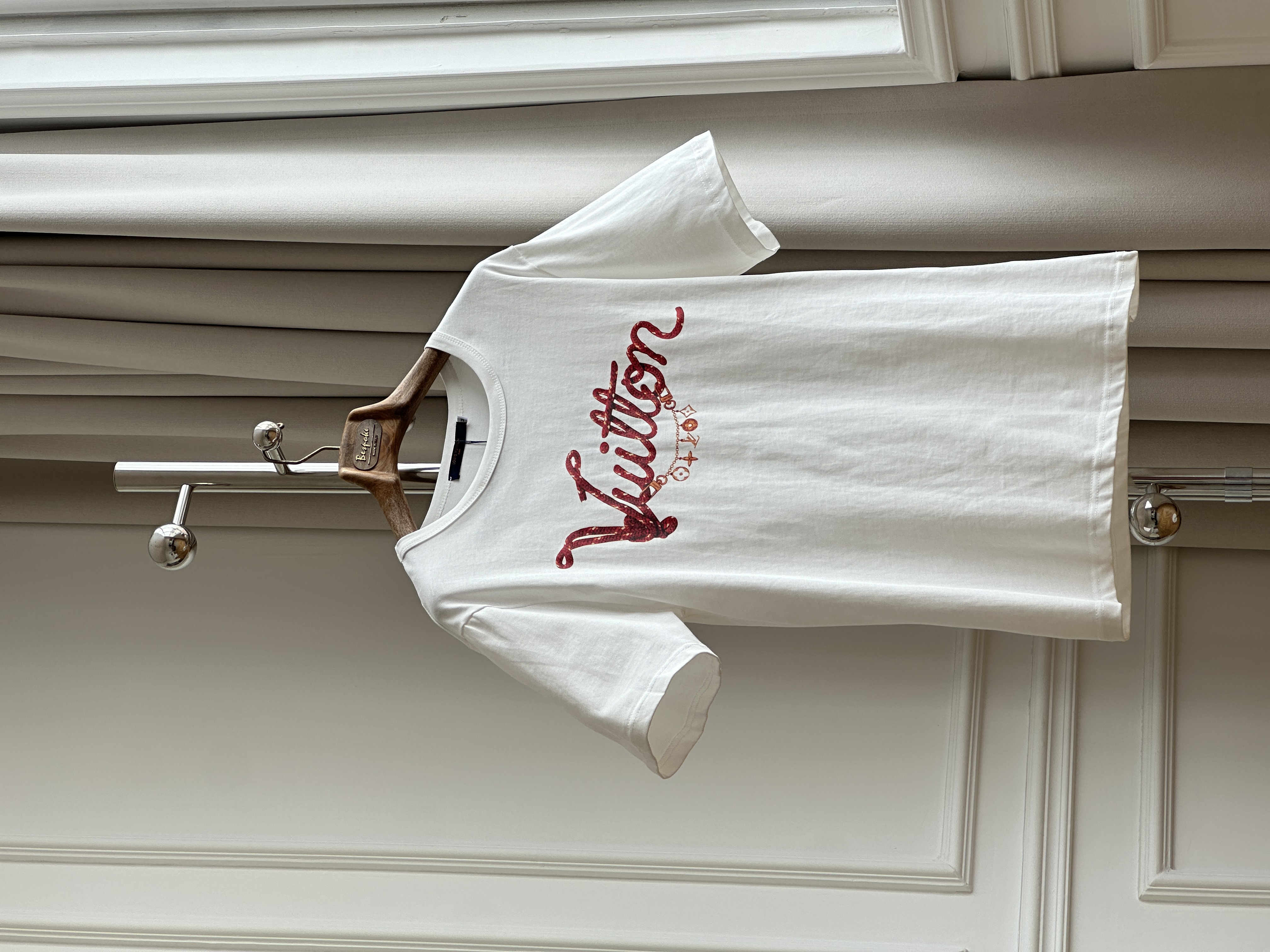 Louis Vuitton White Cotton Red Sequin Script Logo Crew Neck Short Sleeve T-shirt
